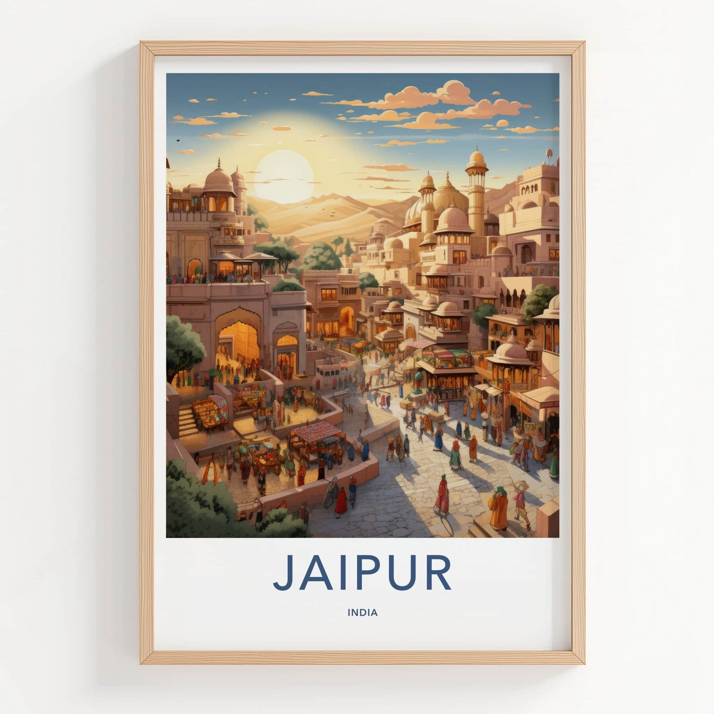 Jaipur Poster - India Travel Art - Rajasthan Bustling City Market Home Decor