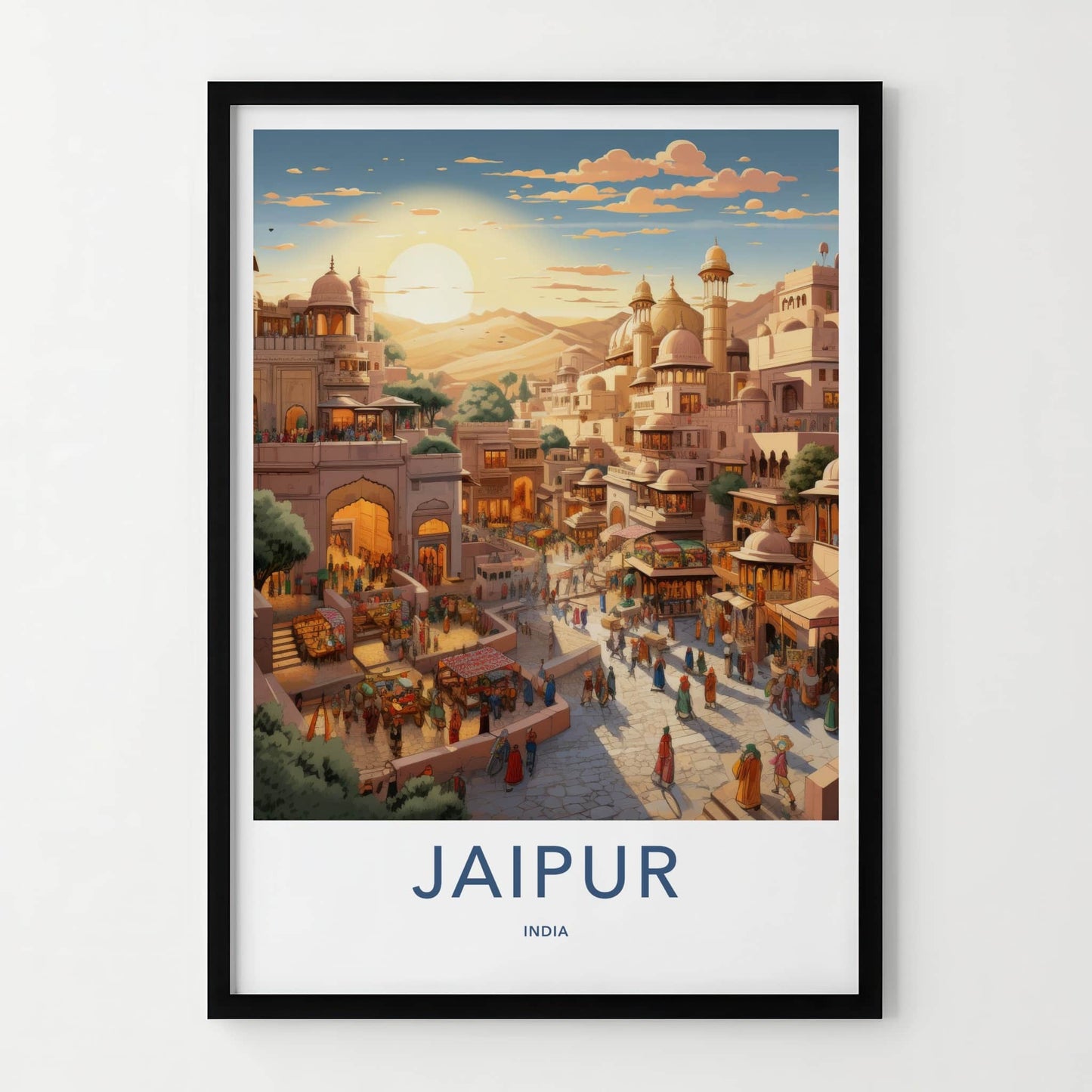 Jaipur Poster - India Travel Art - Rajasthan Bustling City Market Home Decor