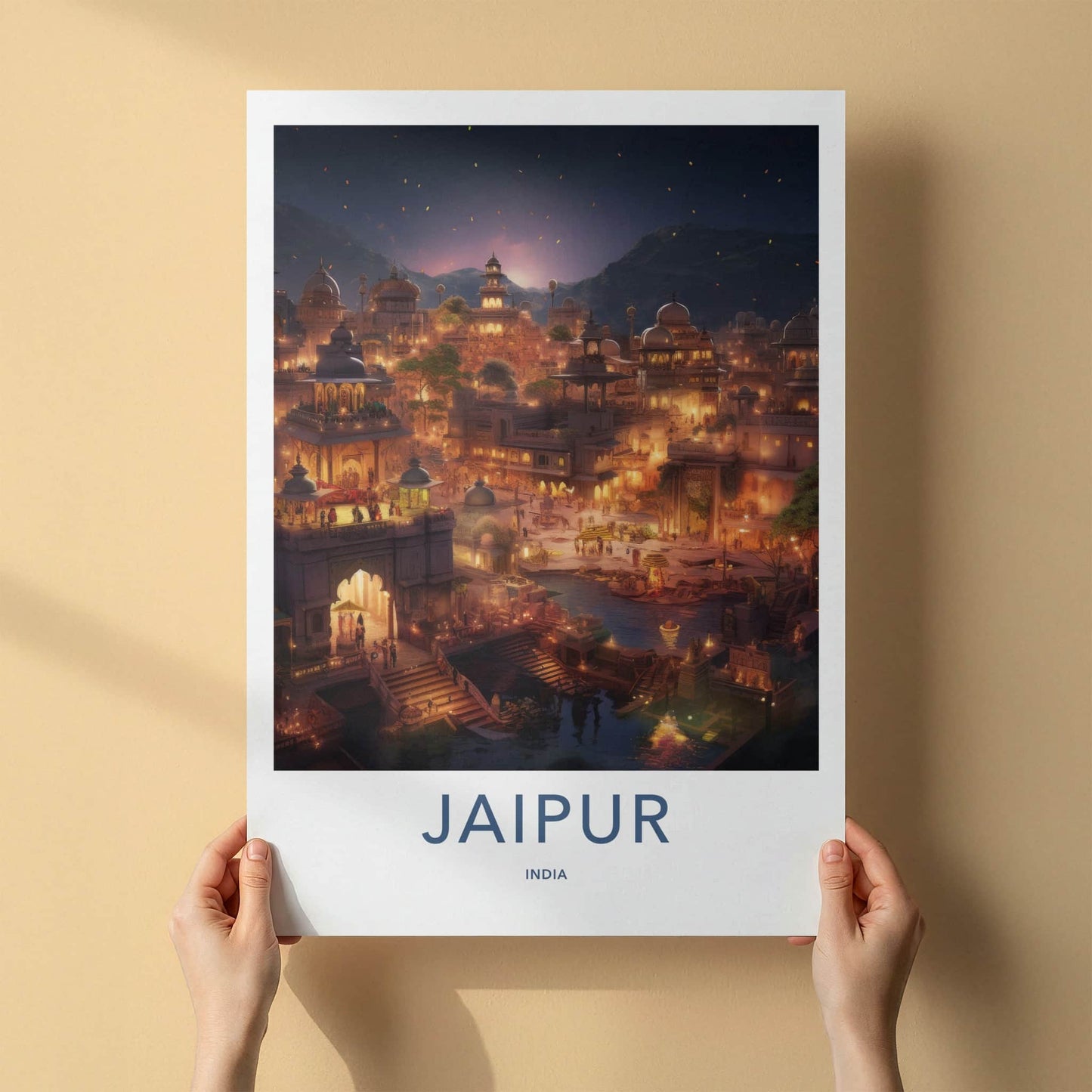 Jaipur Poster - India Travel Art - Rajasthan Evening Lights Home Decor