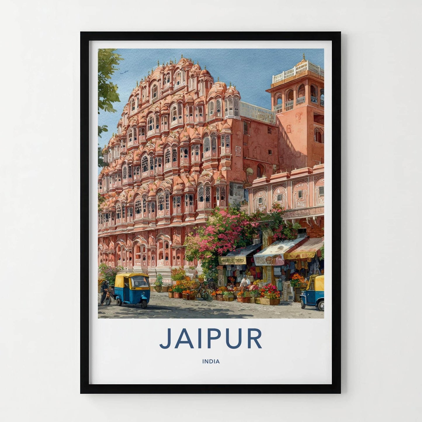Jaipur Poster - India Travel Art - Rajasthan Ornate Pink Palace Home Decor