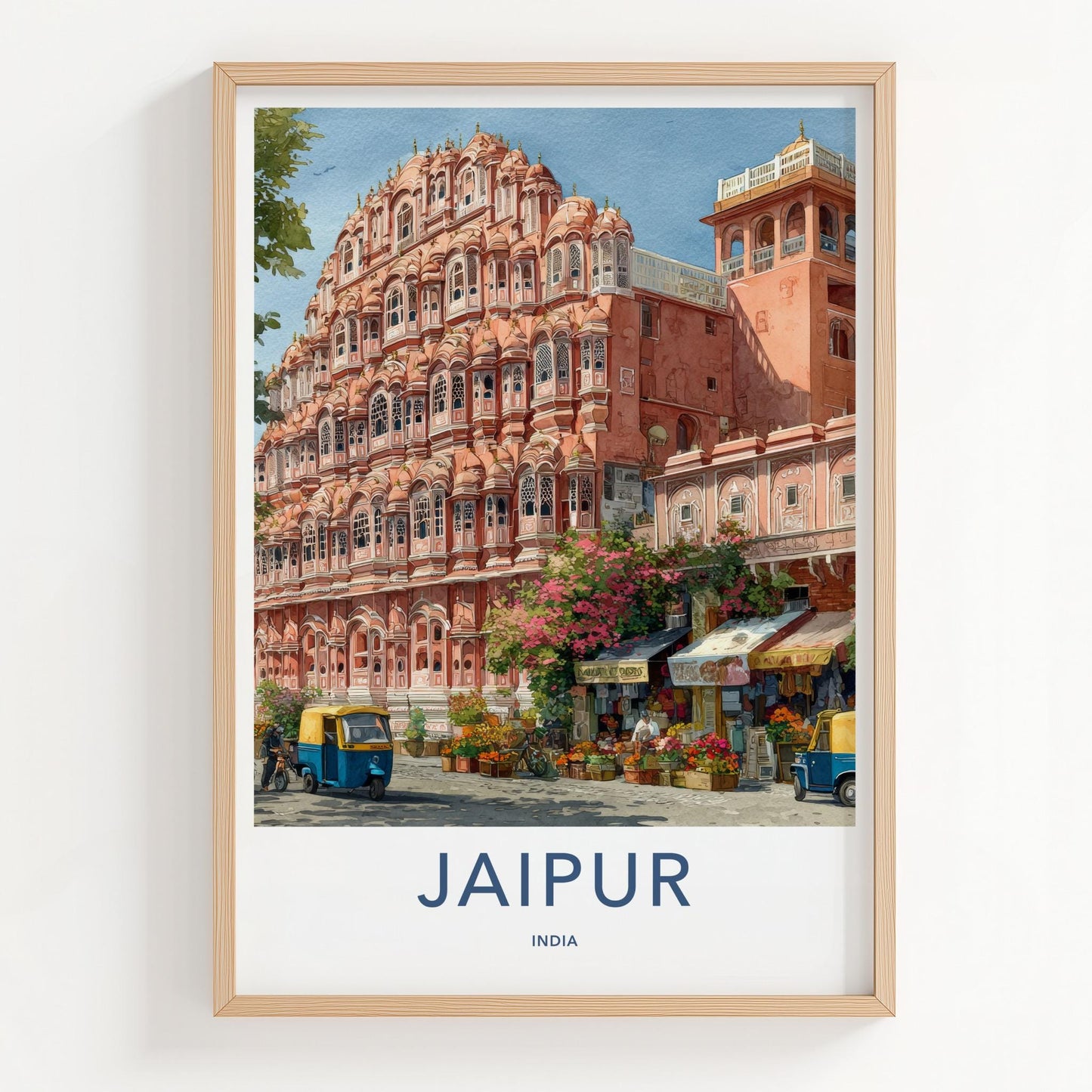 Jaipur Poster - India Travel Art - Rajasthan Ornate Pink Palace Home Decor