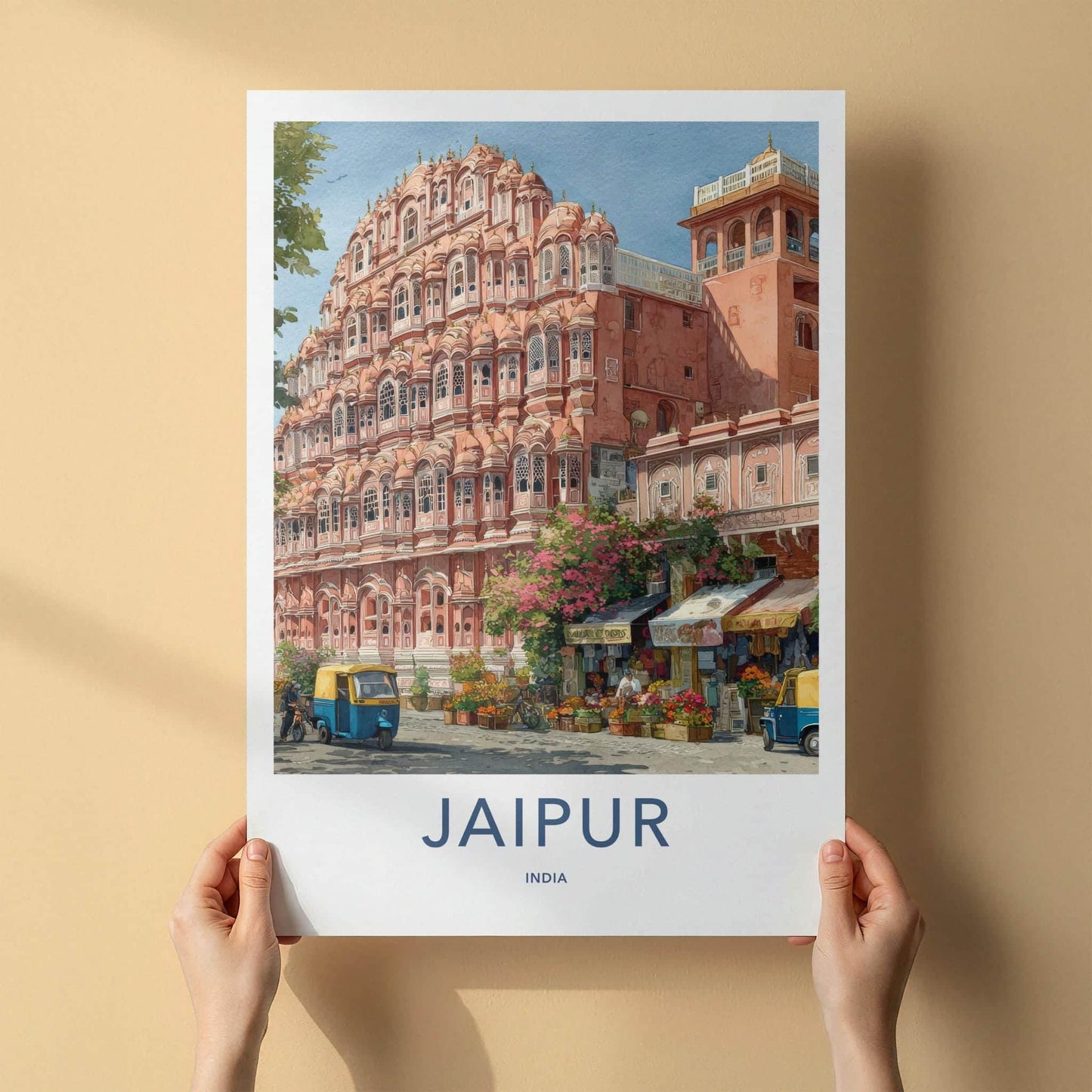 Jaipur Poster - India Travel Art - Rajasthan Ornate Pink Palace Home Decor