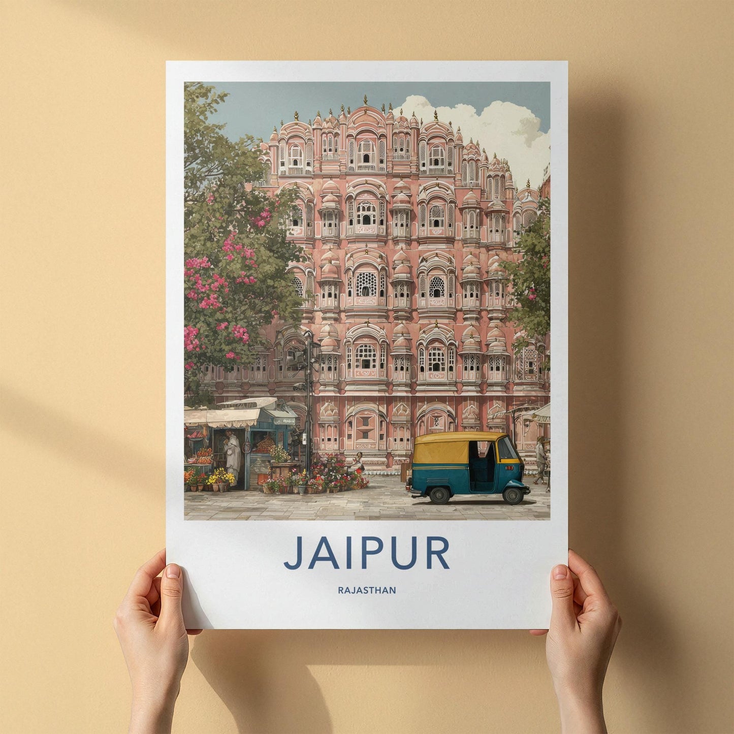 Jaipur Poster - India Travel Art - Rajasthan Pink Palace Facade Home Decor
