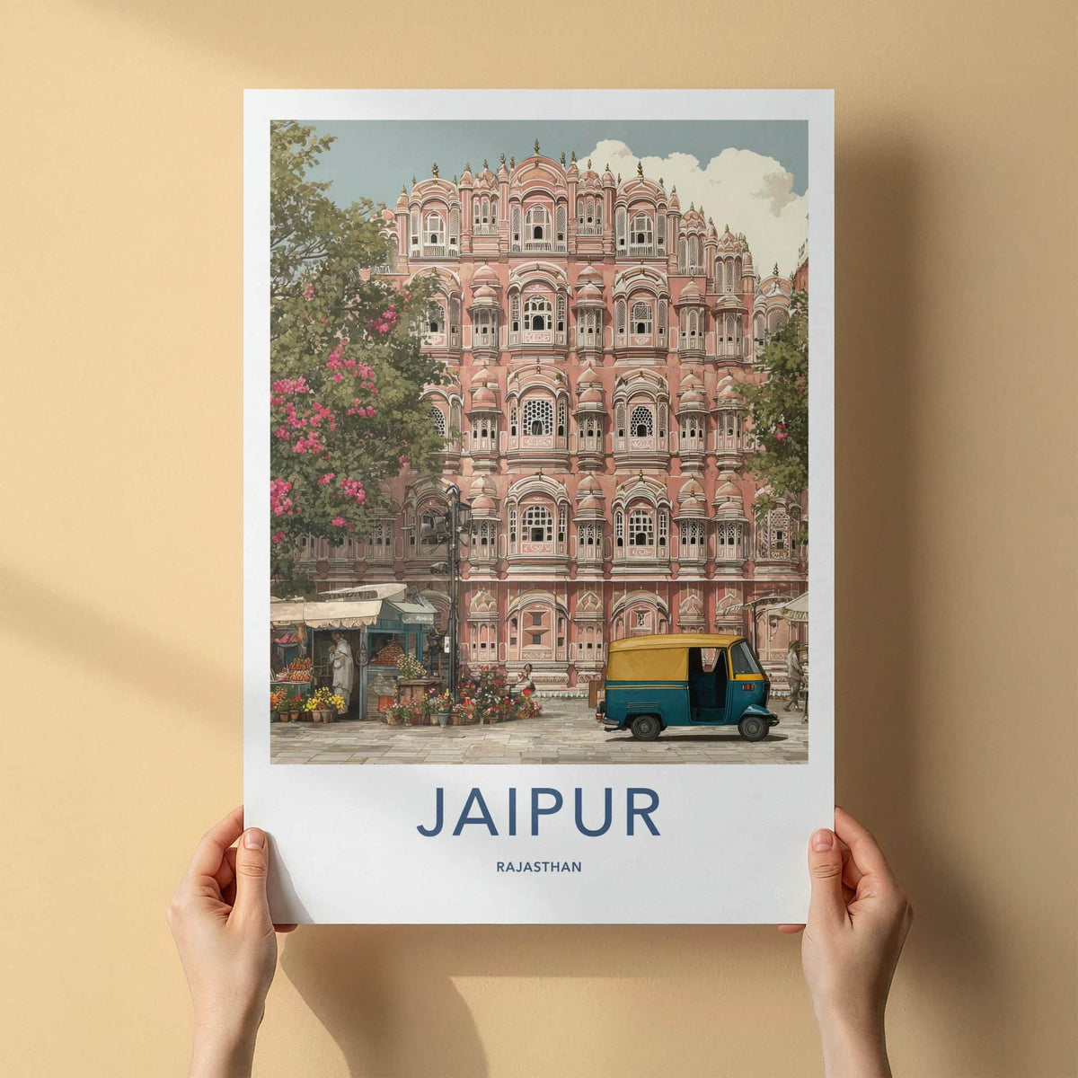 Jaipur Poster - India Travel Art - Rajasthan Pink Palace Facade Home Decor