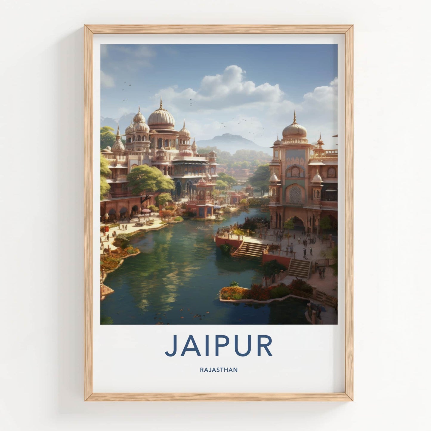 Jaipur Poster - India Travel Art - Rajasthan River Cityscape Palaces Home Decor
