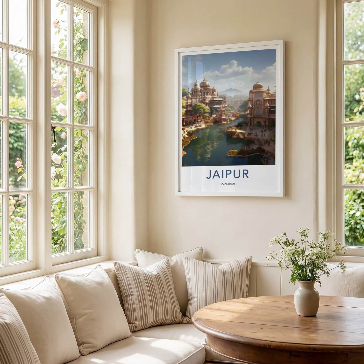 Jaipur Poster - India Travel Art - Rajasthan River Cityscape Palaces Home Decor