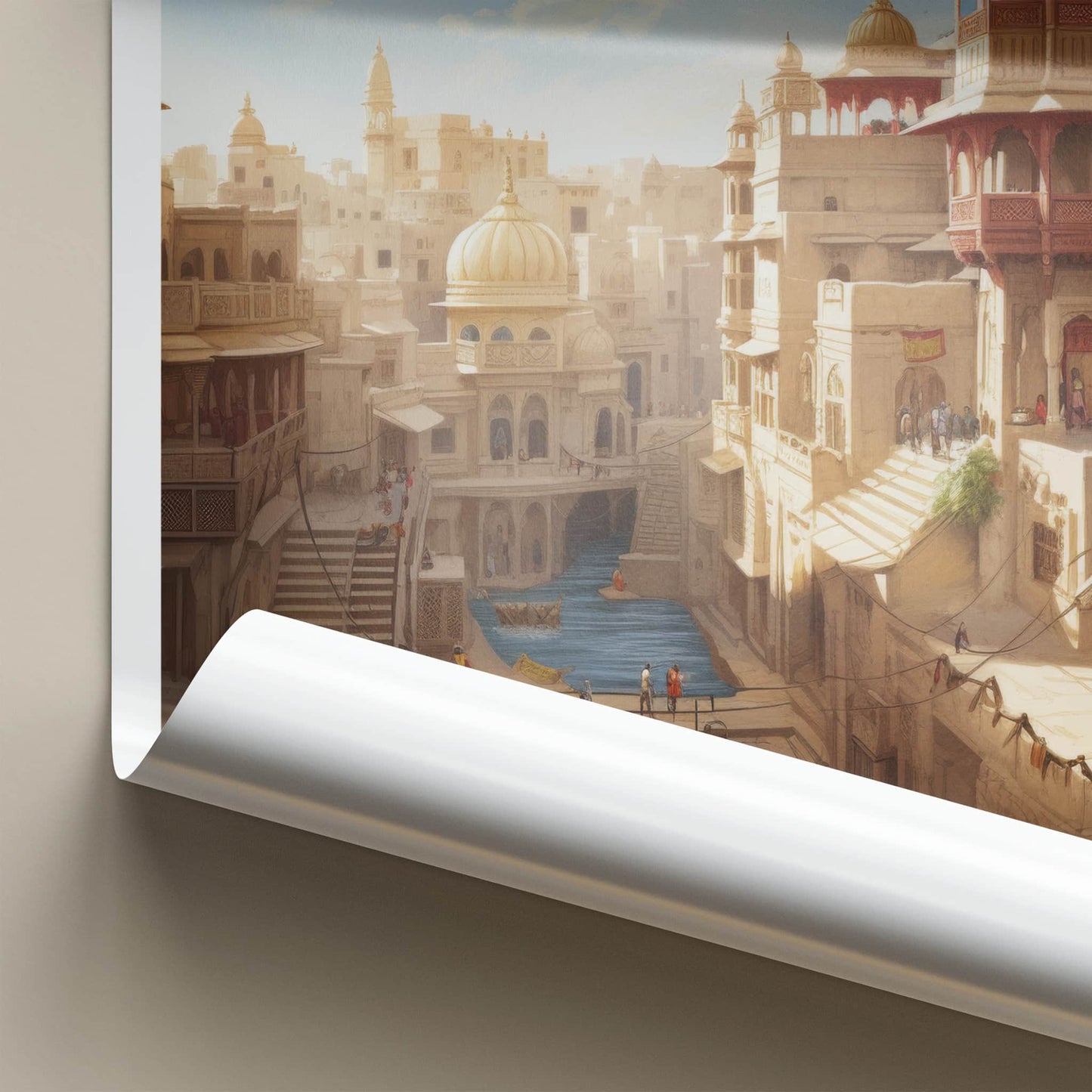 Jaisalmer Poster - India Travel Art - Rajasthan Desert City Waterway Wall Decor