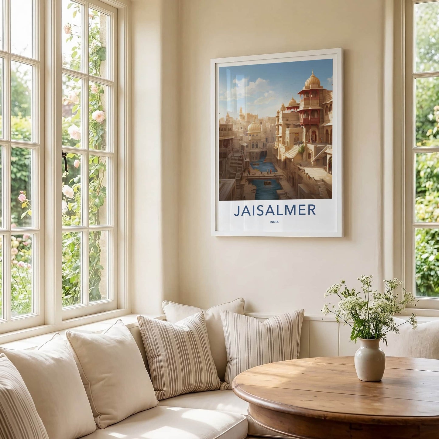 Jaisalmer Poster - India Travel Art - Rajasthan Desert City Waterway Wall Decor