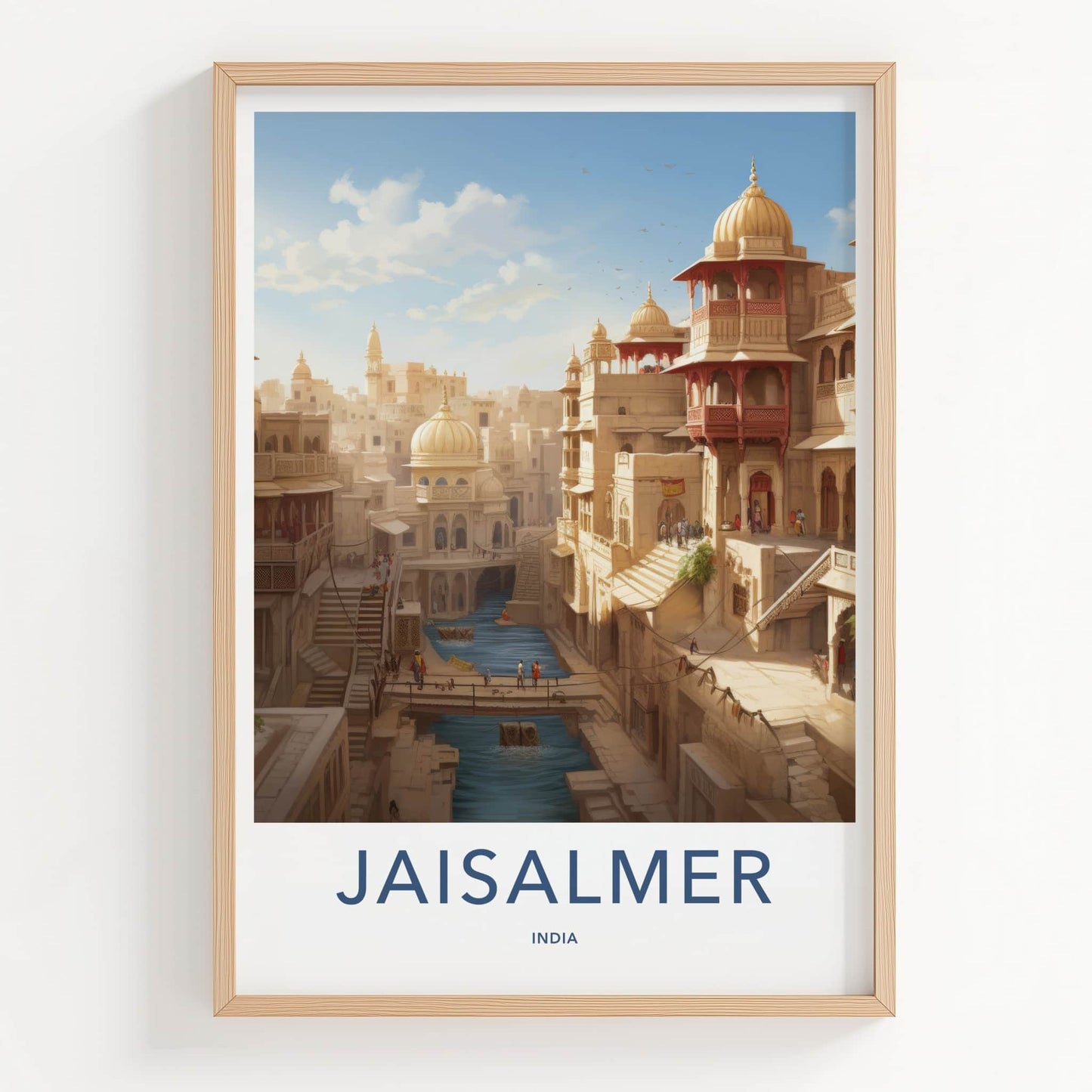 Jaisalmer Poster - India Travel Art - Rajasthan Desert City Waterway Wall Decor