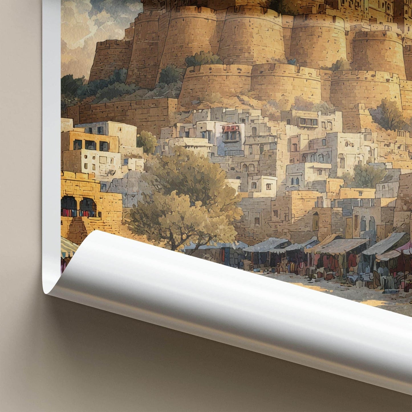 Jaisalmer Poster - India Travel Art - Rajasthan Desert Fort Camel Wall Decor