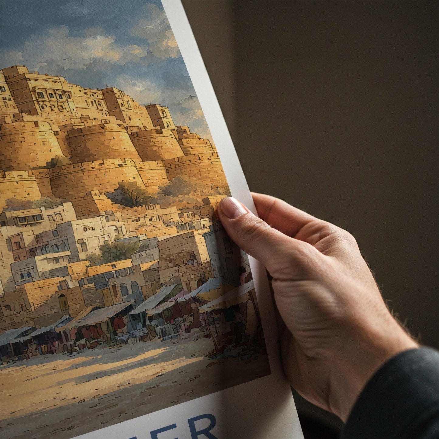 Jaisalmer Poster - India Travel Art - Rajasthan Desert Fort Camel Wall Decor