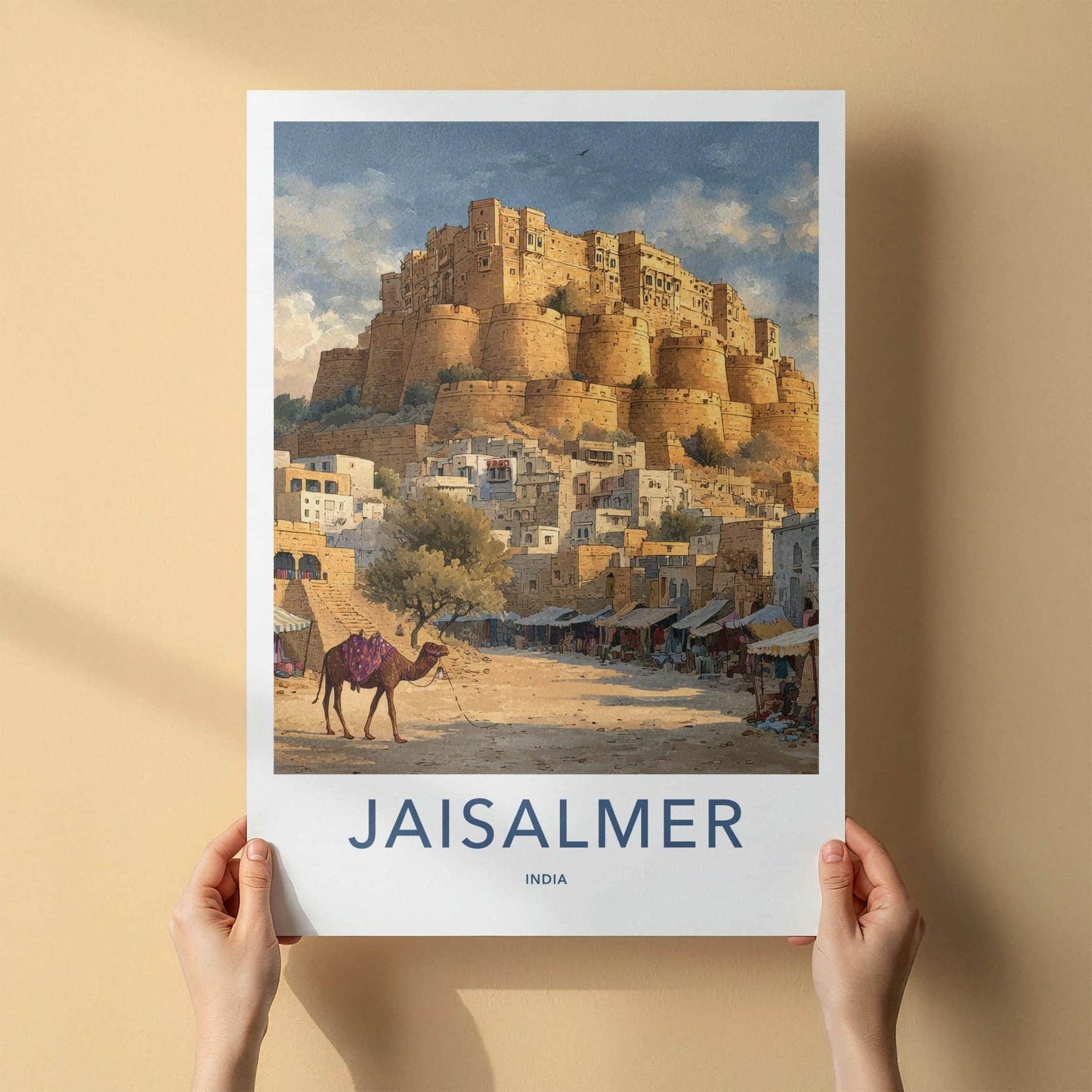 Jaisalmer Poster - India Travel Art - Rajasthan Desert Fort Camel Wall Decor