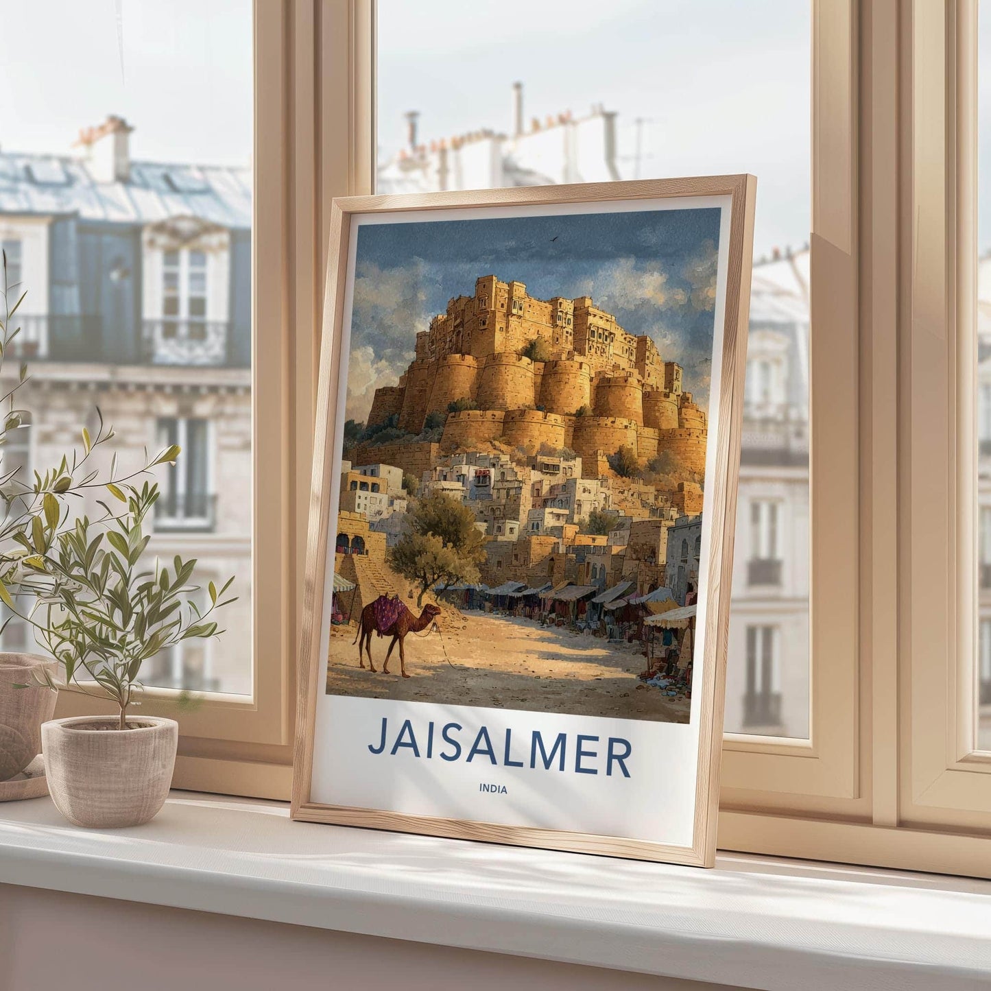 Jaisalmer Poster - India Travel Art - Rajasthan Desert Fort Camel Wall Decor