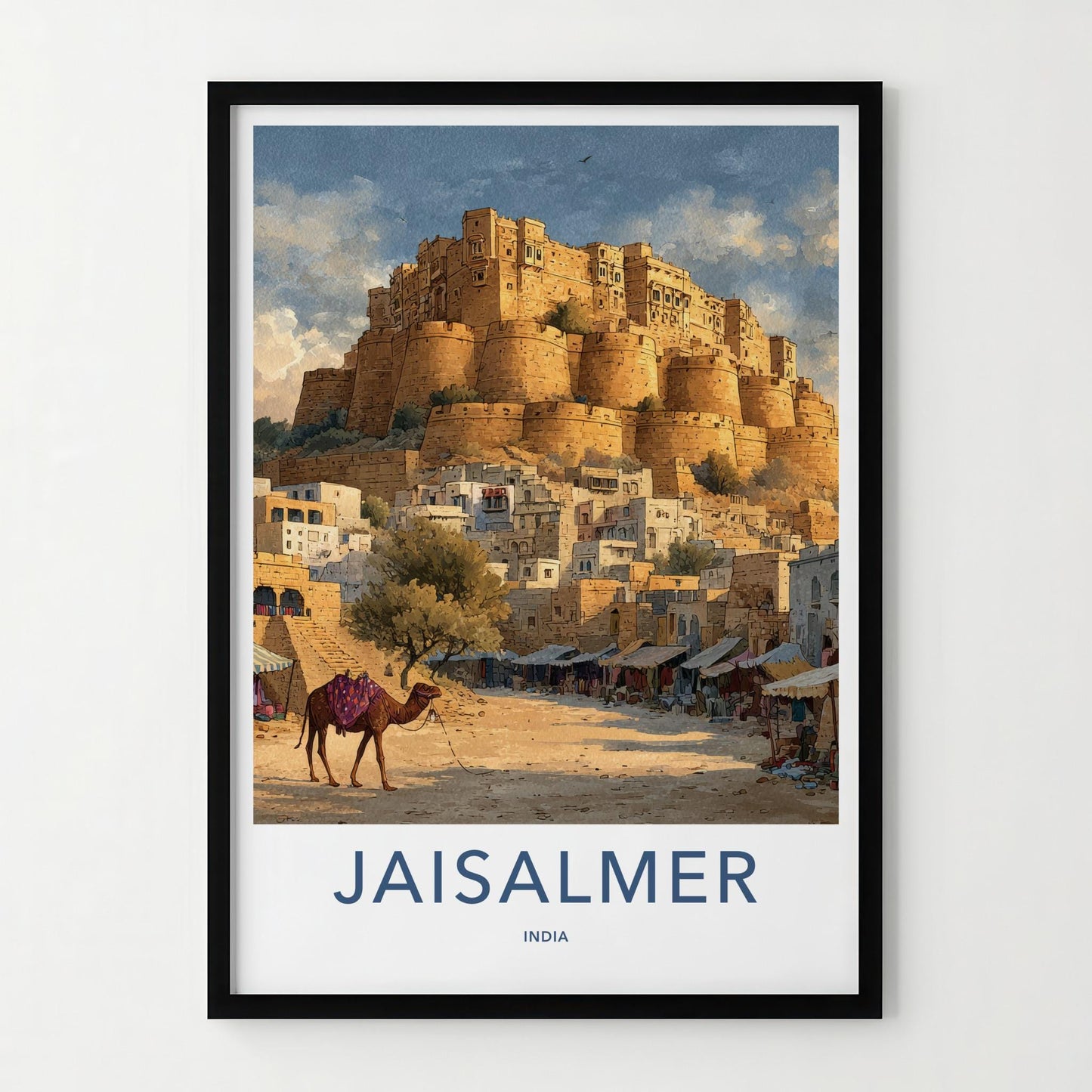Jaisalmer Poster - India Travel Art - Rajasthan Desert Fort Camel Wall Decor