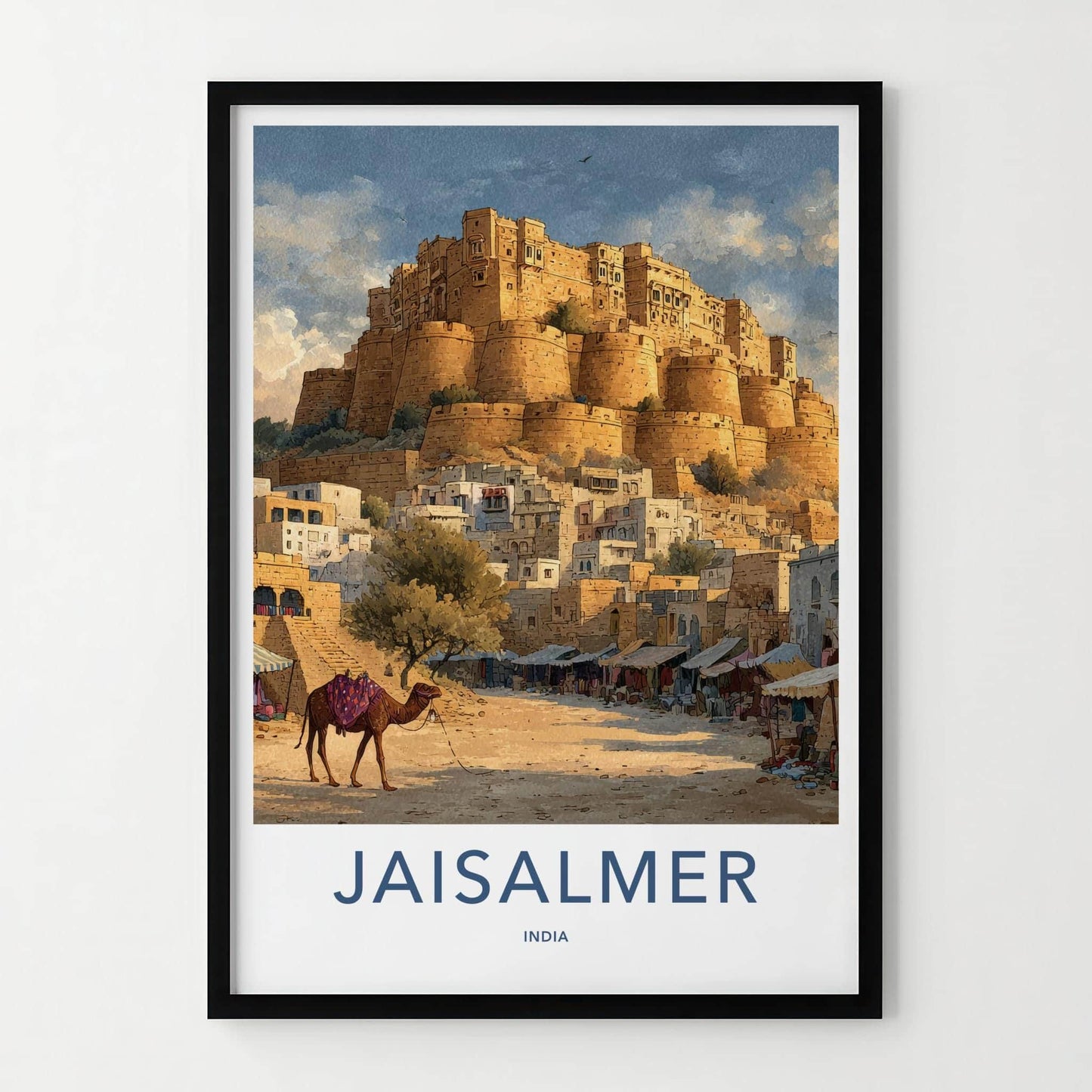 Jaisalmer Poster - India Travel Art - Rajasthan Desert Fort Camel Wall Decor