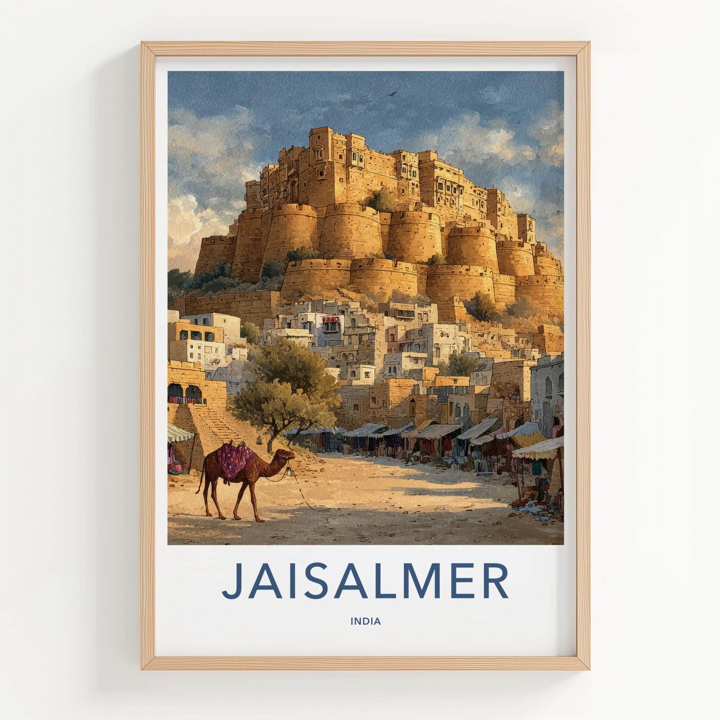 Jaisalmer Poster - India Travel Art - Rajasthan Desert Fort Camel Wall Decor