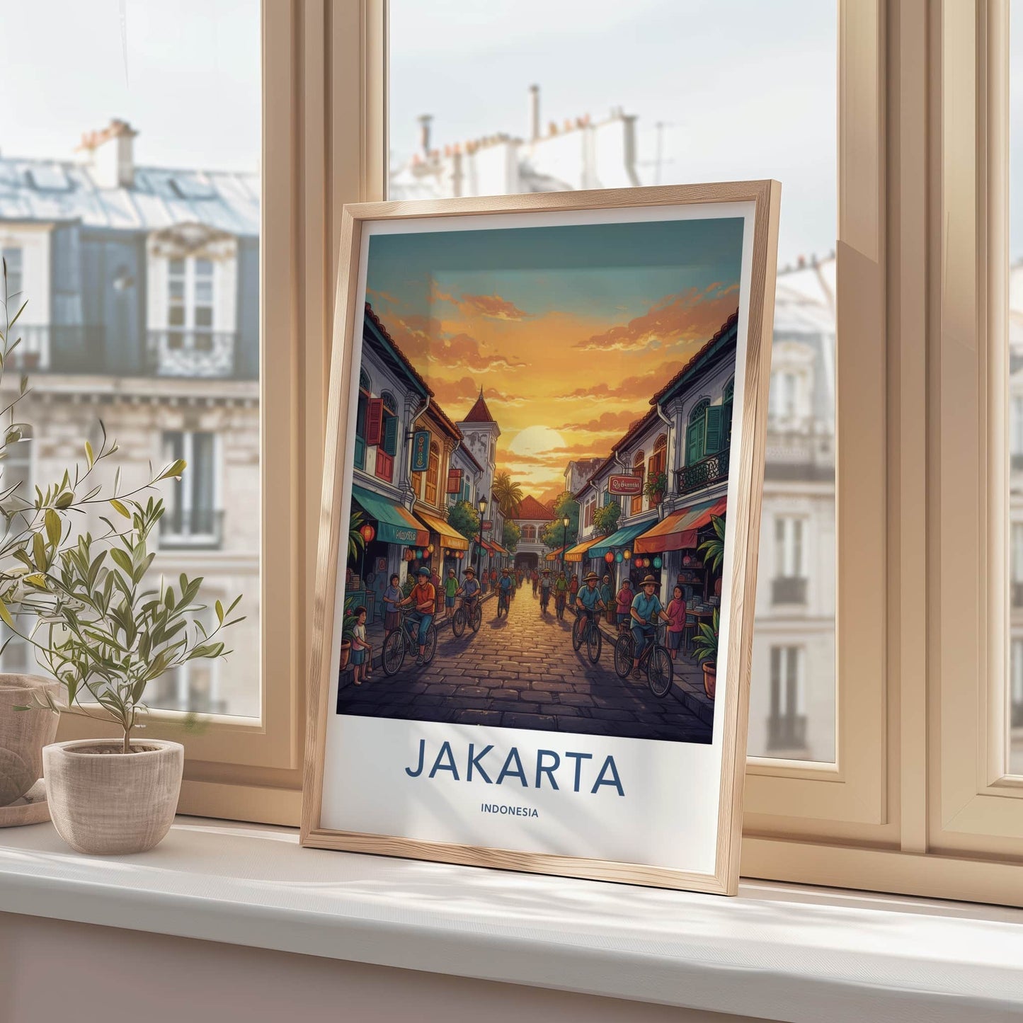Jakarta Poster - Indonesia Travel Art - Bustling Street Sunset Home Decor