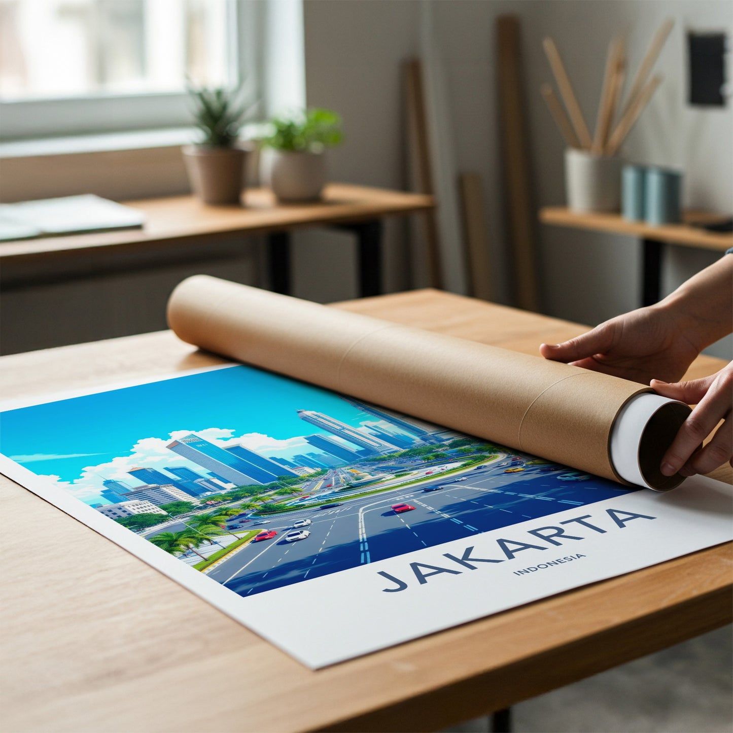 Jakarta Poster - Indonesia Travel Art - Bustling Urban Panorama Home Decor