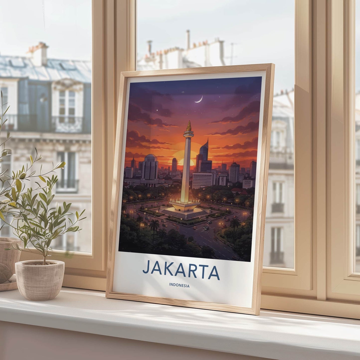 Jakarta Poster - Indonesia Travel Art - Monas Tower Sunset Home Decor