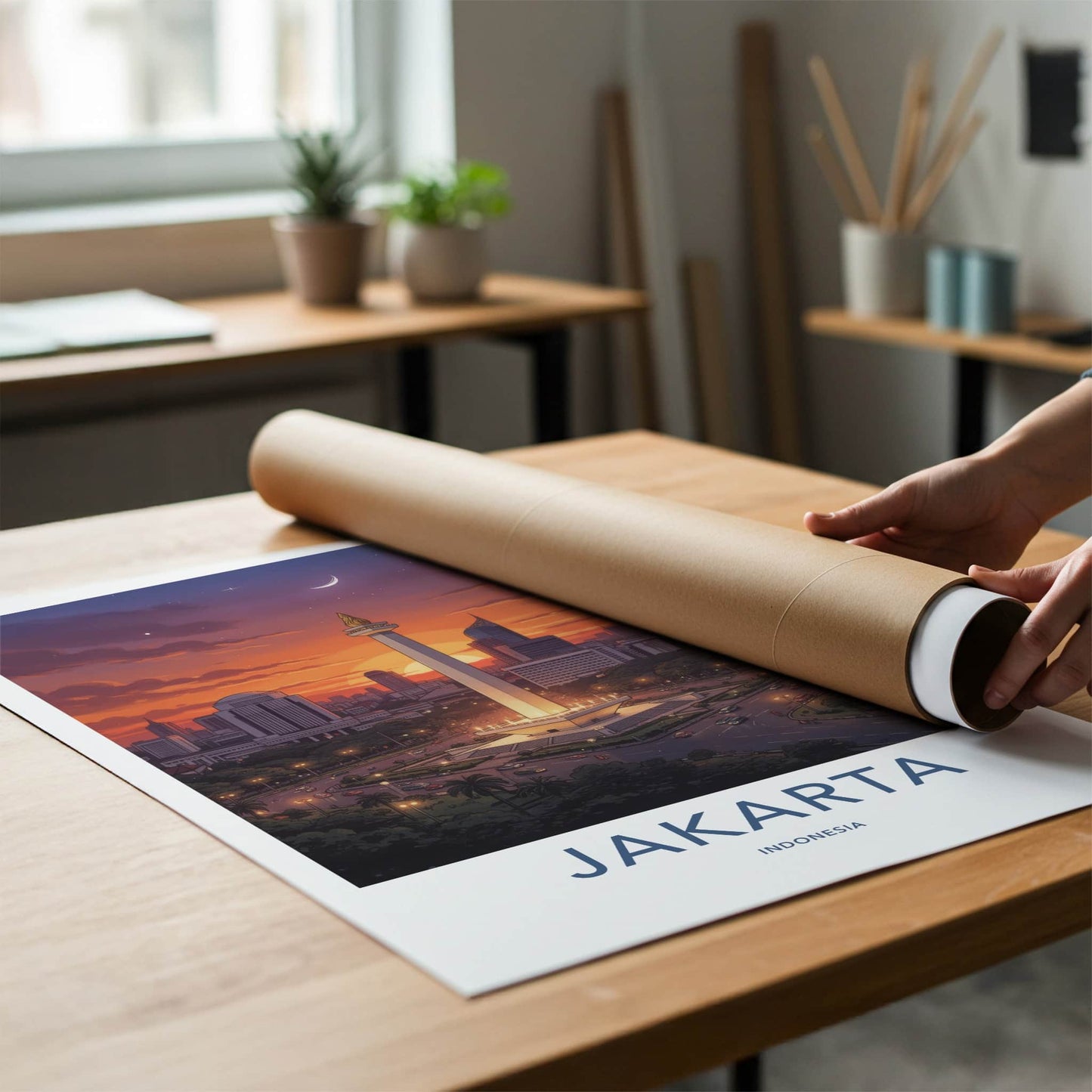 Jakarta Poster - Indonesia Travel Art - Monas Tower Sunset Home Decor