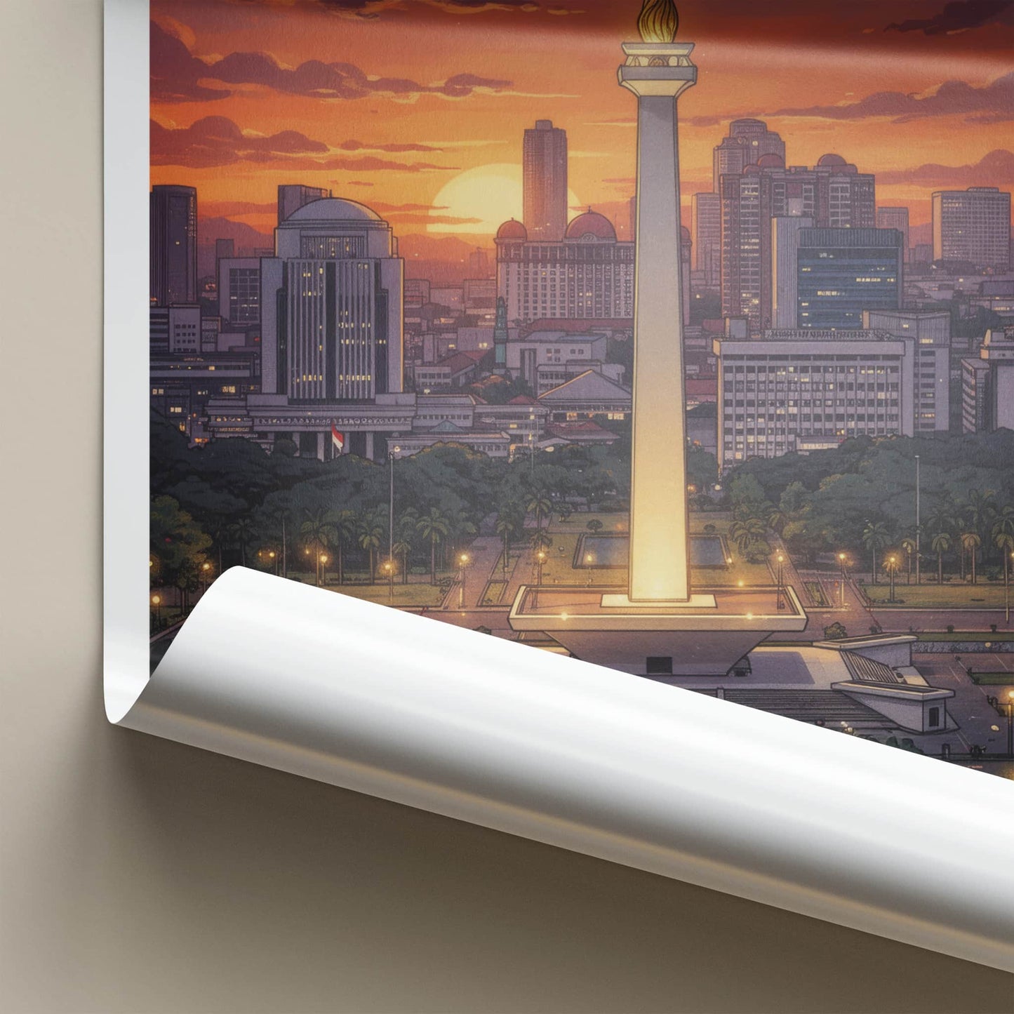 Jakarta Poster - Indonesia Travel Art - Monument Sunset City Home Decor