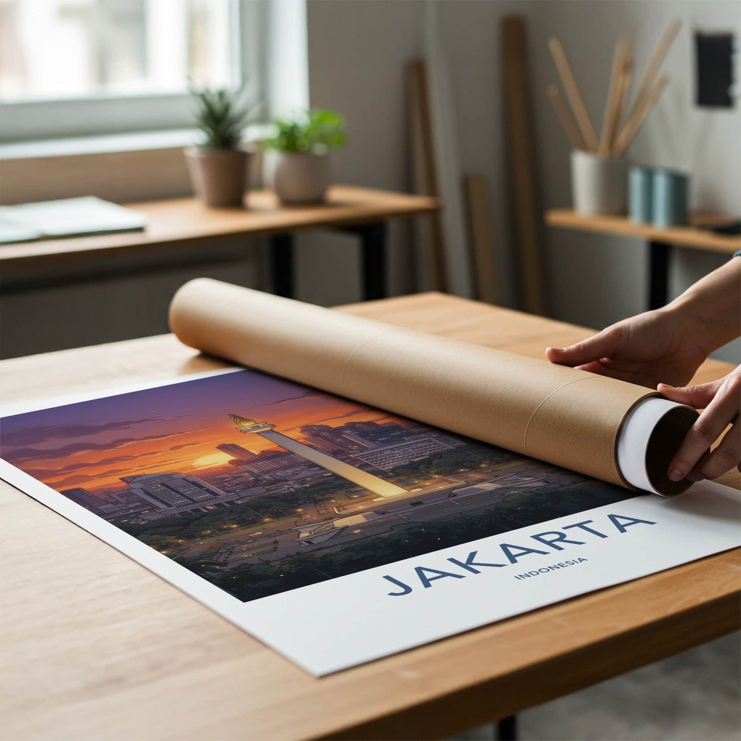 Jakarta Poster - Indonesia Travel Art - Monument Sunset City Home Decor