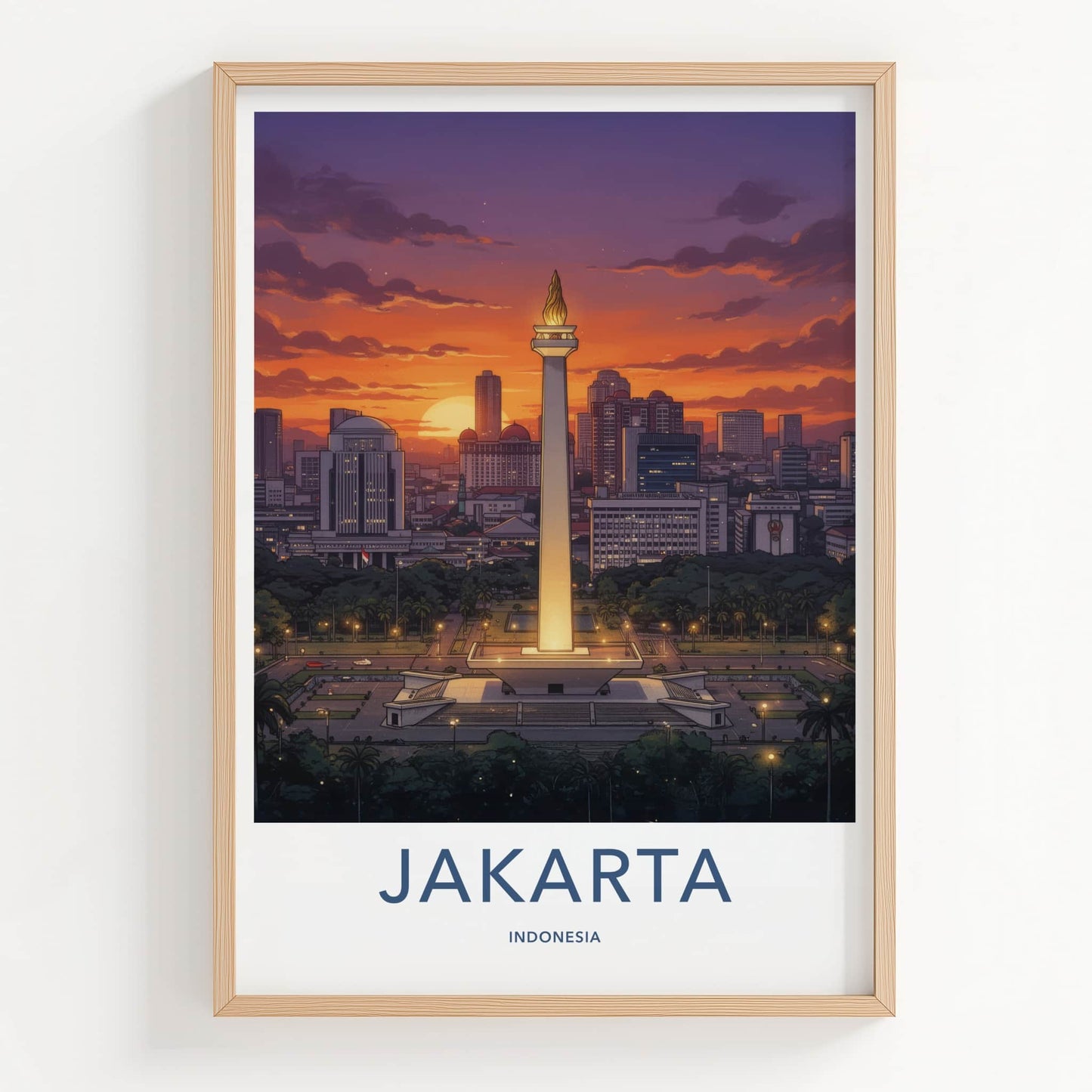 Jakarta Poster - Indonesia Travel Art - Monument Sunset City Home Decor
