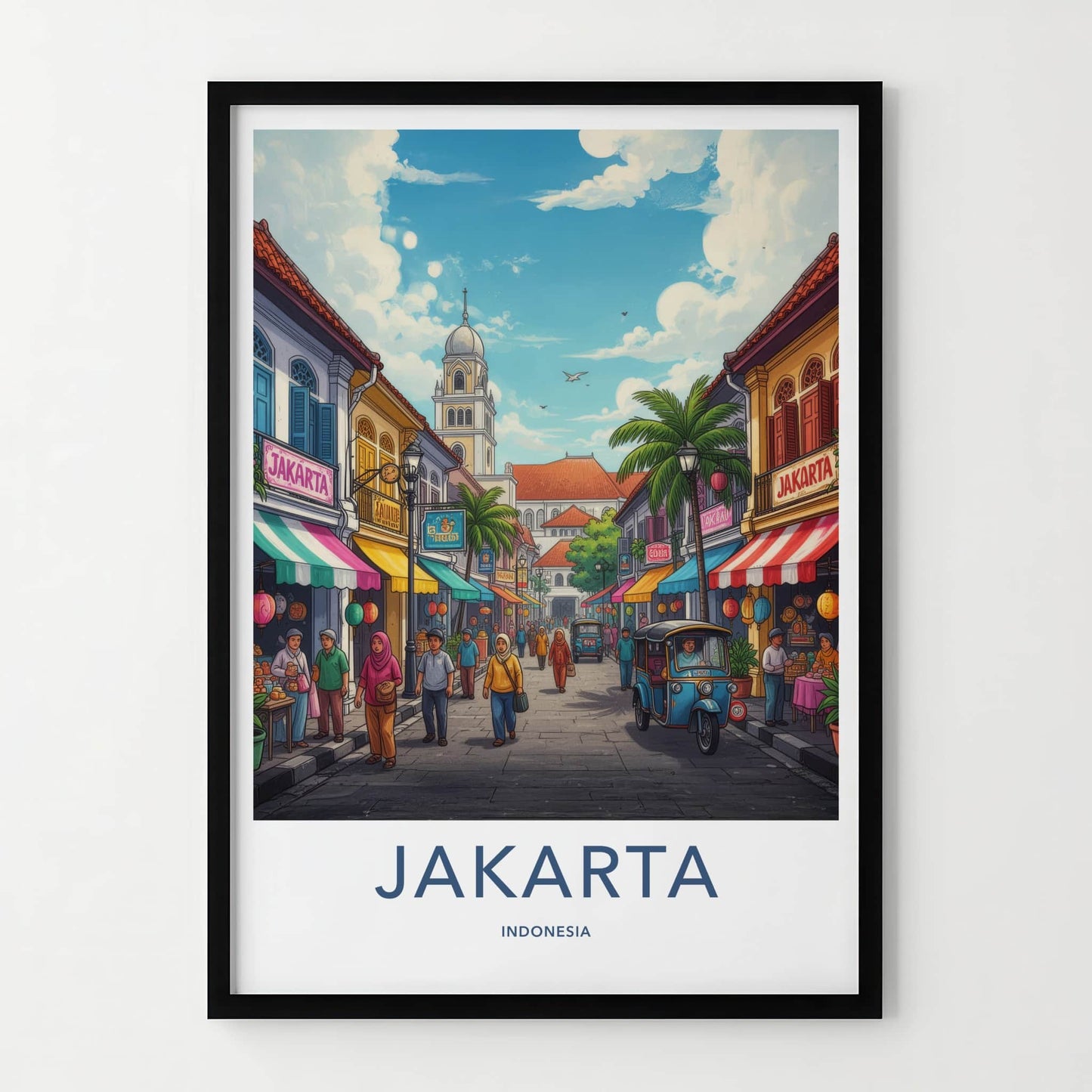 Jakarta Poster - Indonesia Travel Art - Vibrant Market Street Home Decor