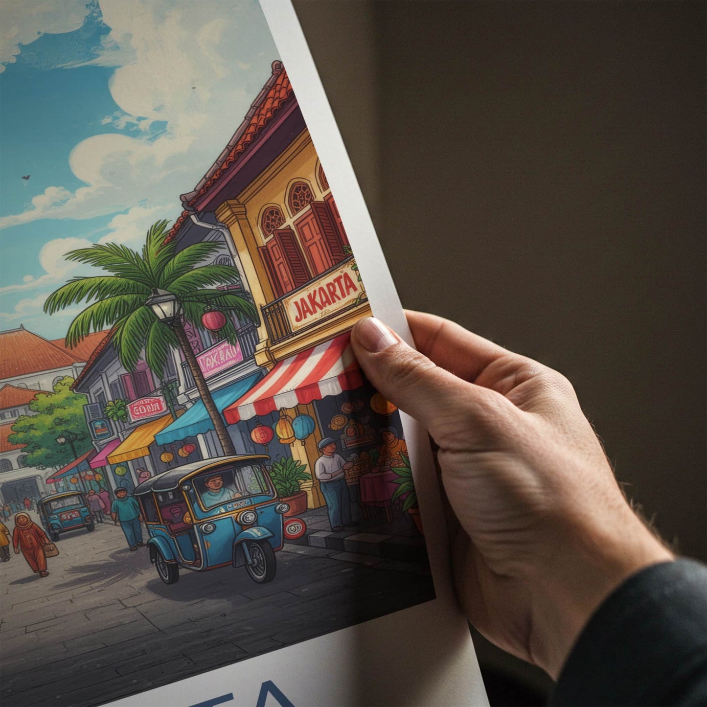 Jakarta Poster - Indonesia Travel Art - Vibrant Market Street Home Decor