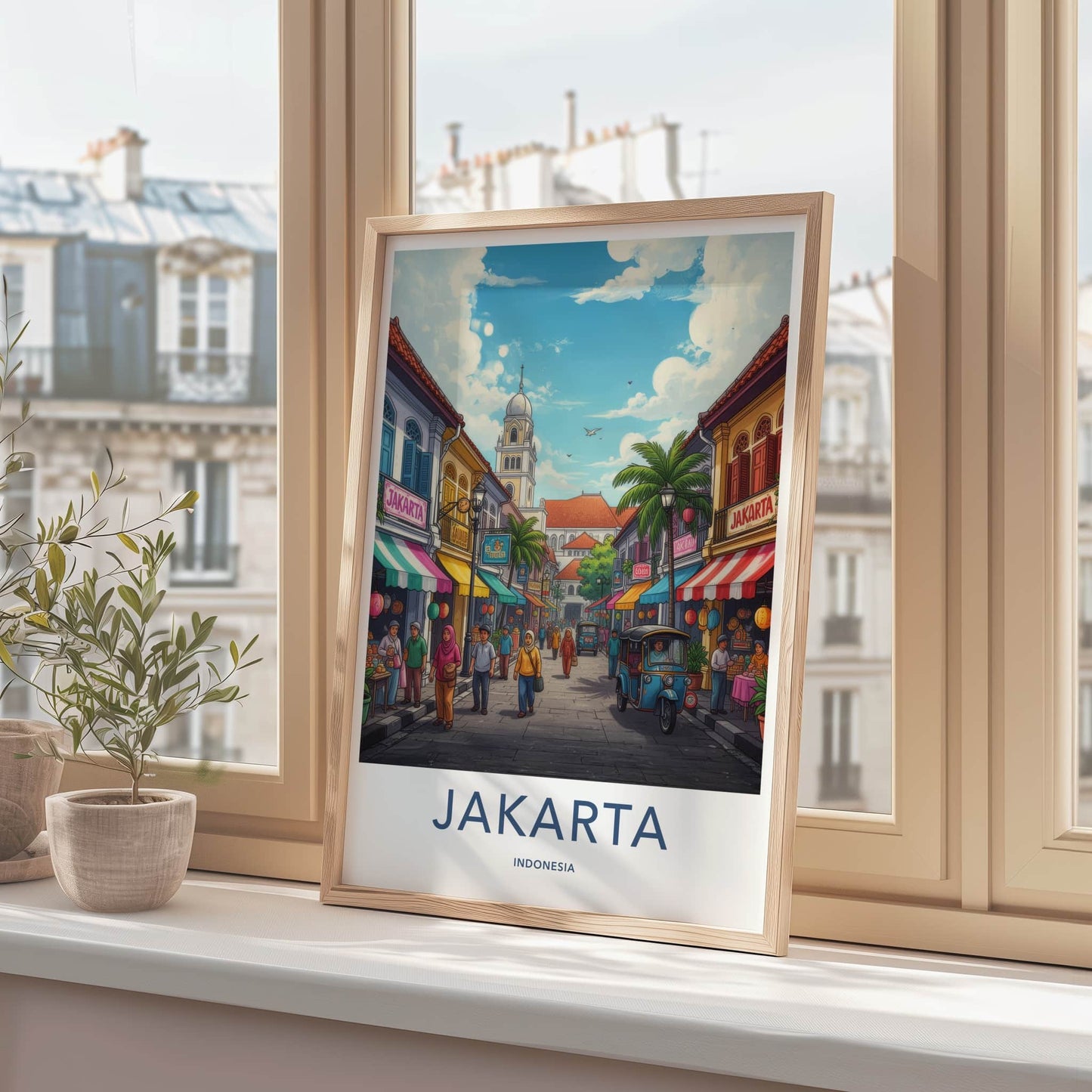 Jakarta Poster - Indonesia Travel Art - Vibrant Market Street Home Decor
