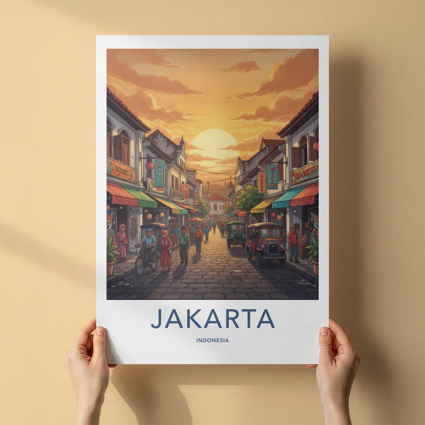 Jakarta Poster - Indonesia Travel Art - Vibrant Street Scene Home Decor