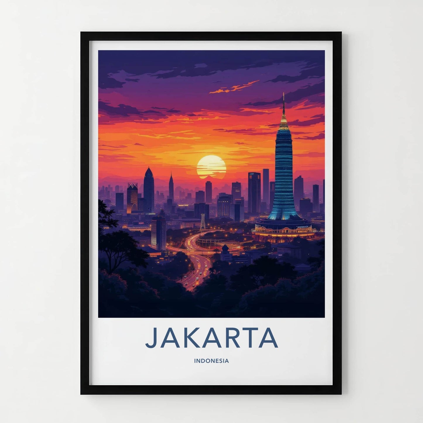 Jakarta Poster - Indonesia Travel Print - Vibrant City Sunset Gallery Art