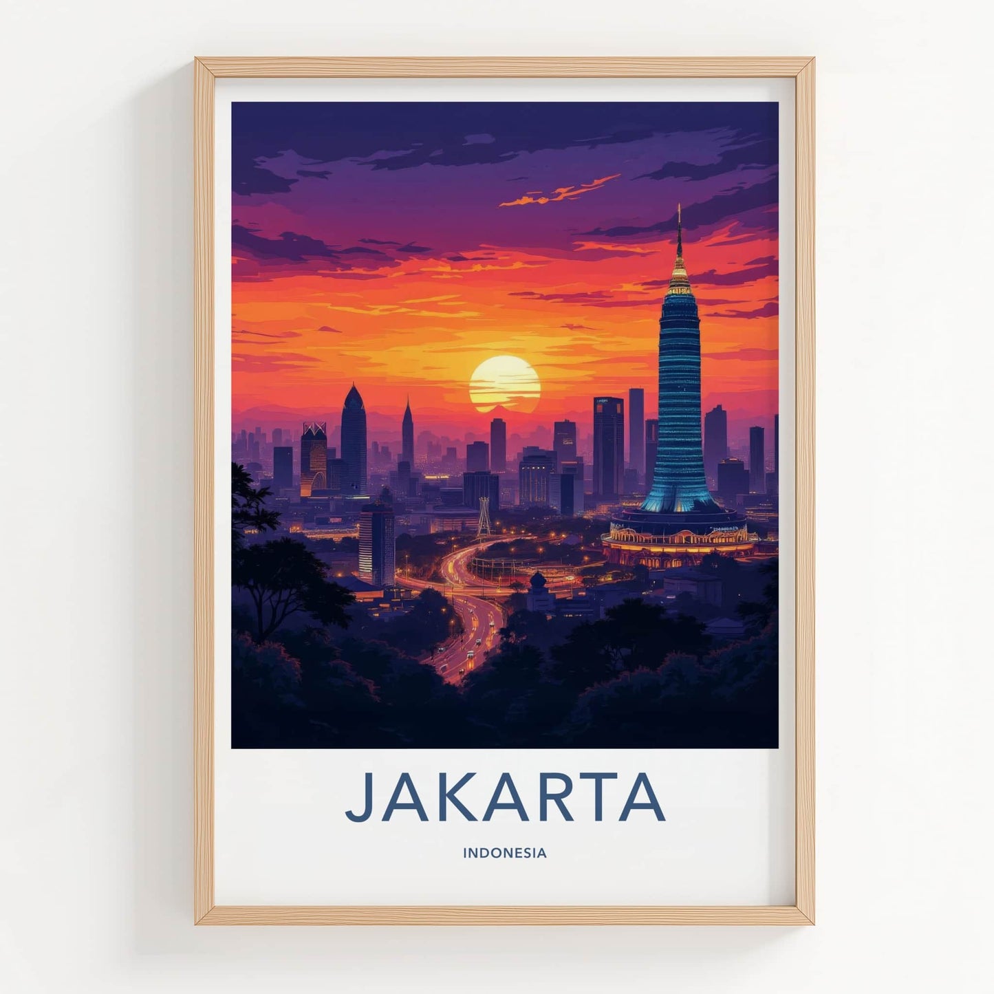 Jakarta Poster - Indonesia Travel Print - Vibrant City Sunset Gallery Art