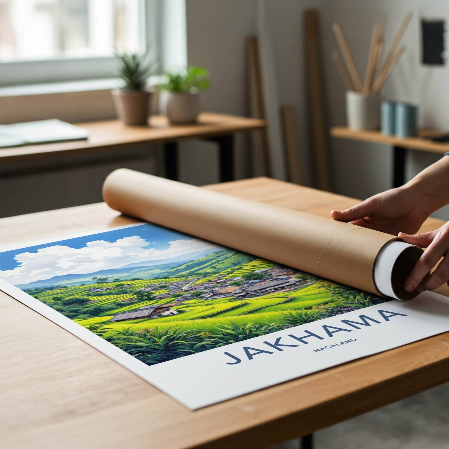 Jakhama Poster - India Travel Art - Nagaland Terraced Rice Village Home Decor