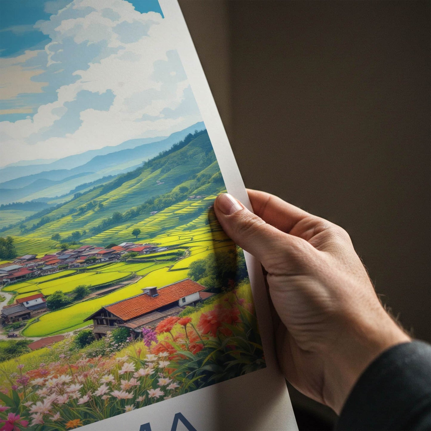 Jakhama Poster - India Travel Art - Nagaland Terraced Valley Village Home Decor