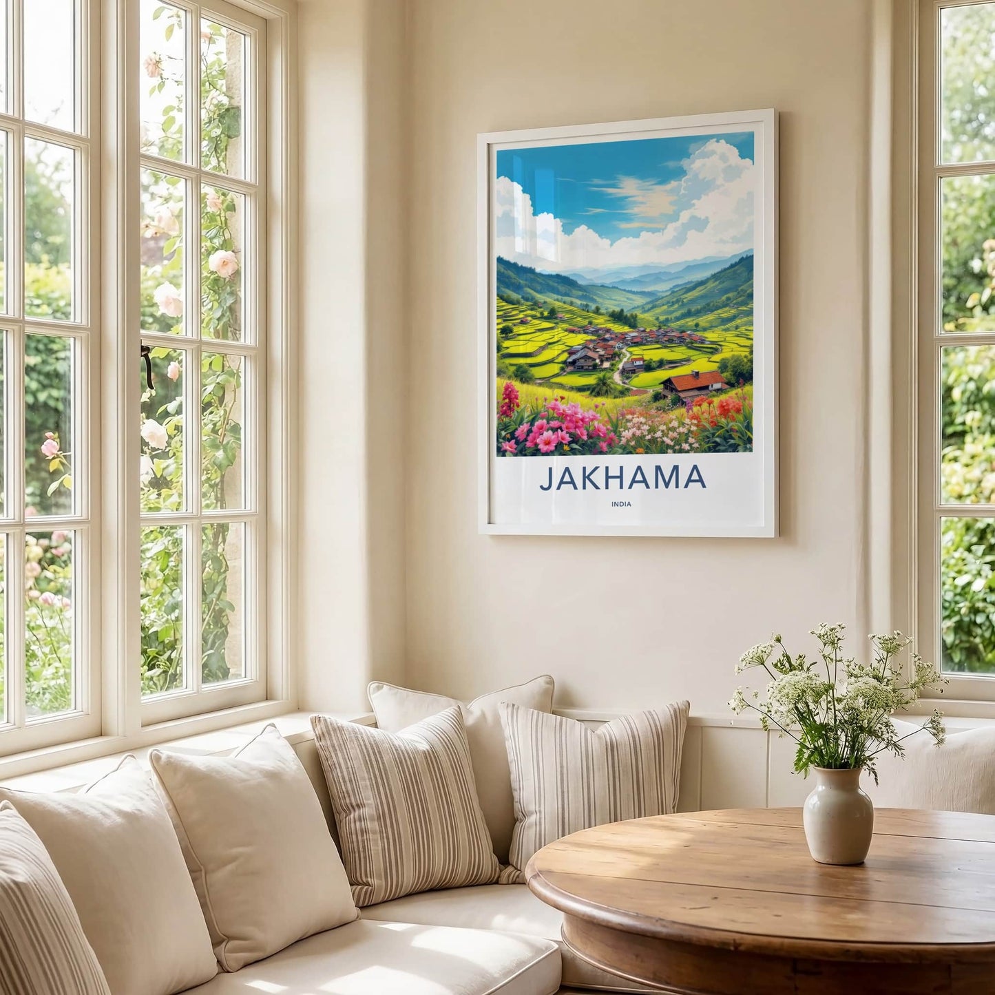 Jakhama Poster - India Travel Art - Nagaland Terraced Valley Village Home Decor