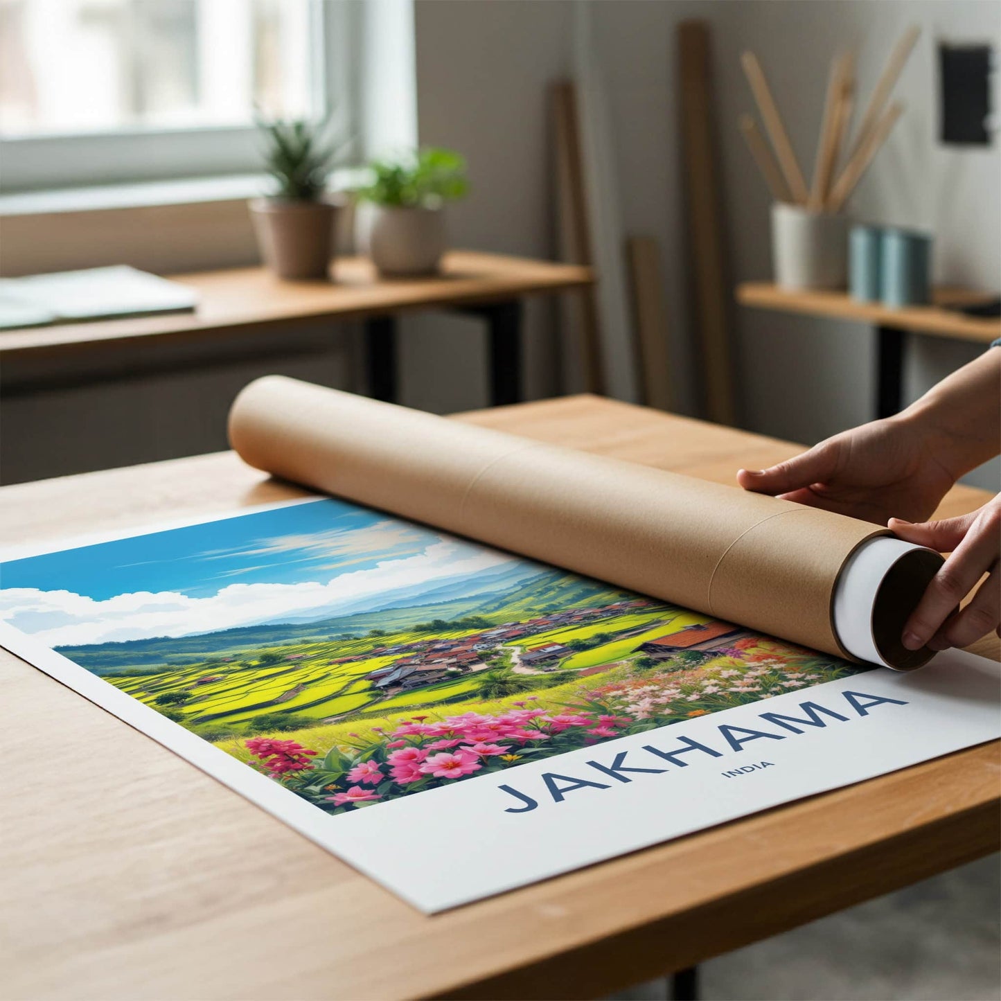 Jakhama Poster - India Travel Art - Nagaland Terraced Valley Village Home Decor