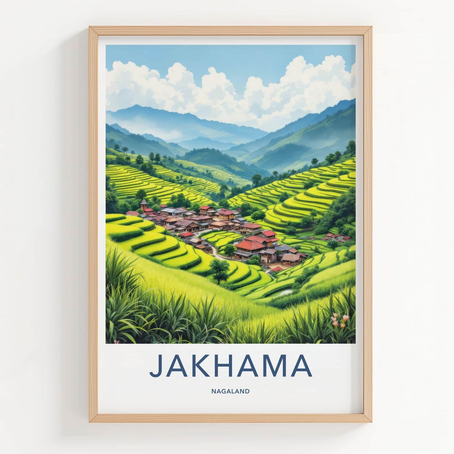 Jakhama Poster - India Travel Art - Nagaland Village Rice Terraces Home Decor