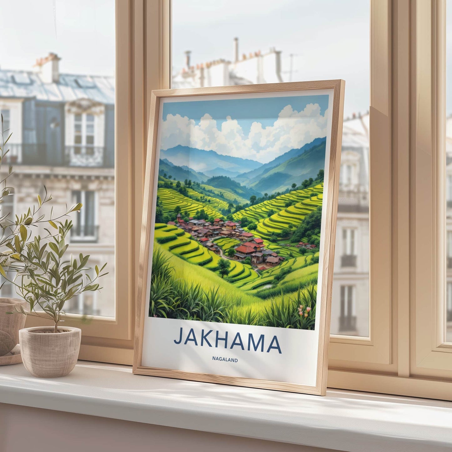 Jakhama Poster - India Travel Art - Nagaland Village Rice Terraces Home Decor