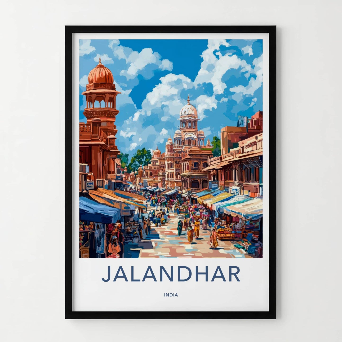 Jalandhar Poster - India Travel Art - Punjab Vibrant Market Scene Home Decor