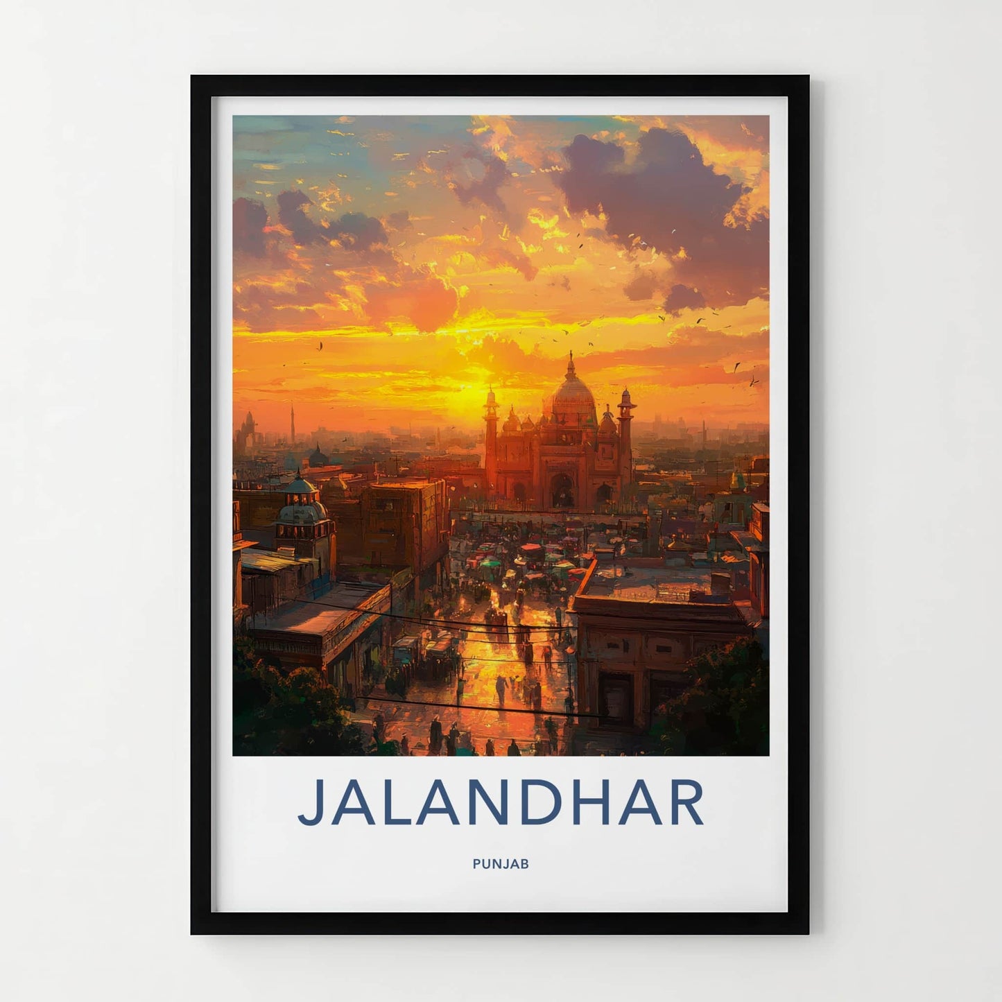 Jalandhar Poster - India Travel Art - Punjab Vibrant Sunset City Home Decor