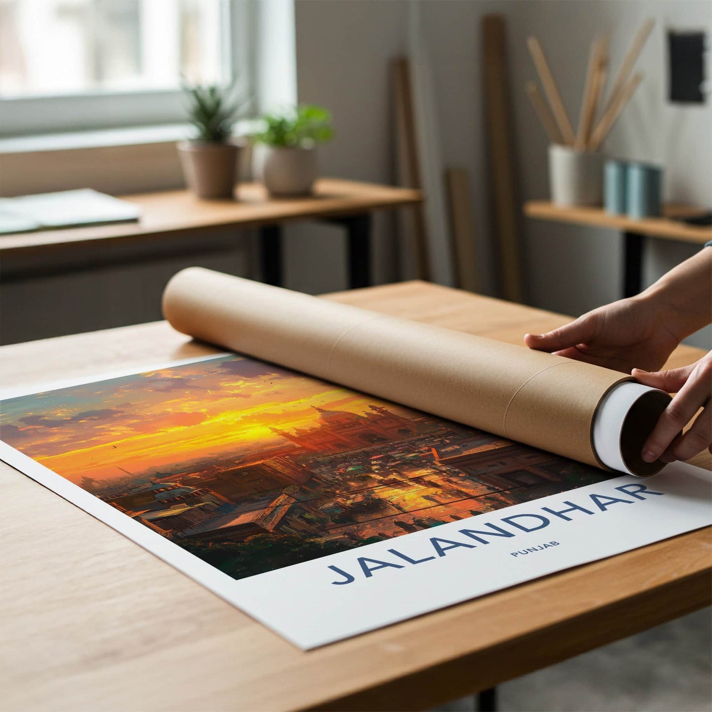 Jalandhar Poster - India Travel Art - Punjab Vibrant Sunset City Home Decor