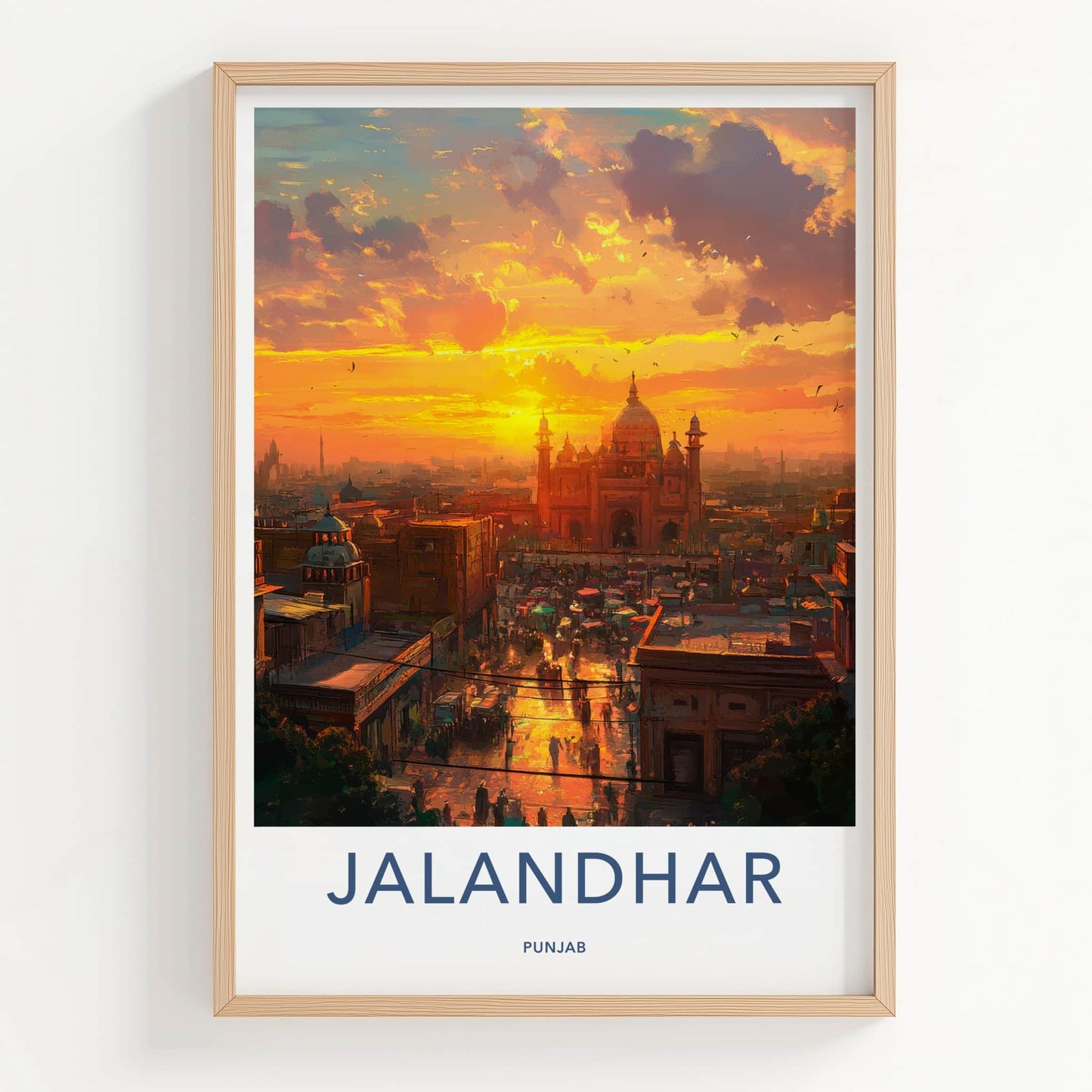 Jalandhar Poster - India Travel Art - Punjab Vibrant Sunset City Home Decor