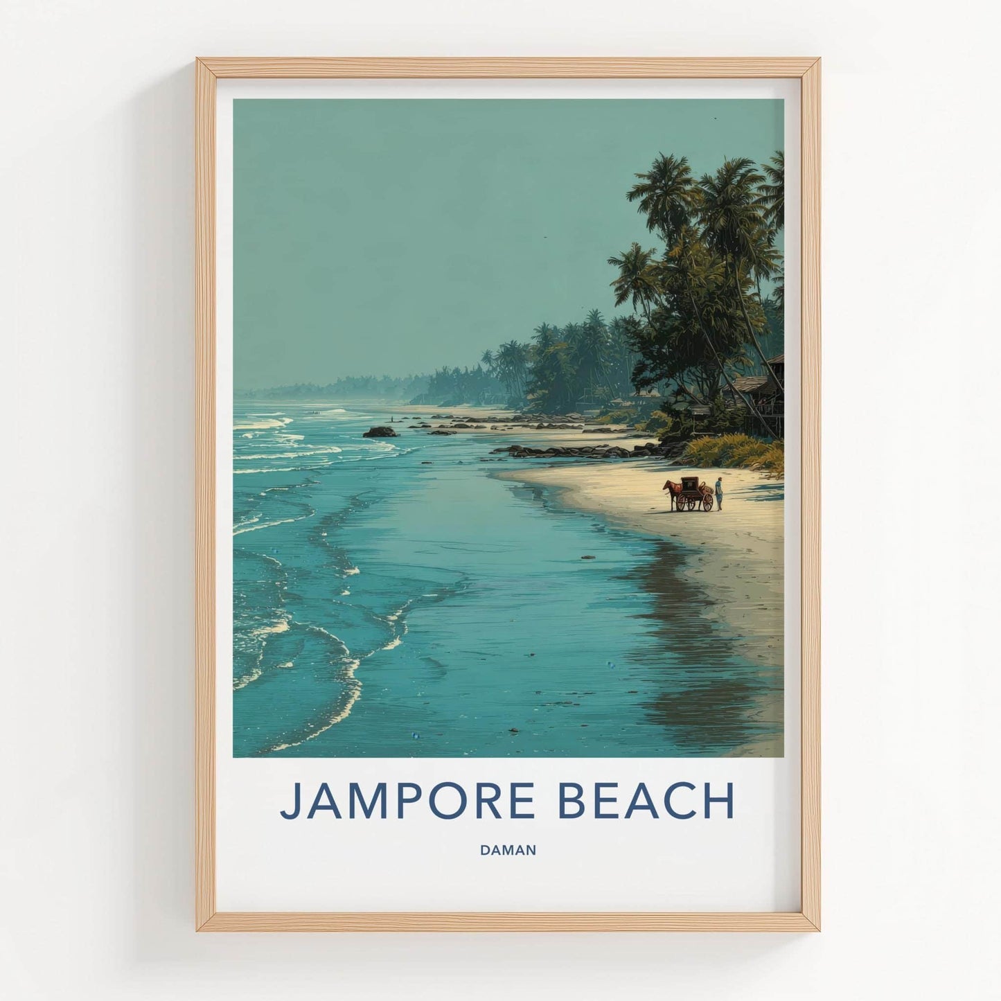 Jampore Beach Poster - India Travel Art - Daman Tropical Beach Scene Home Decor