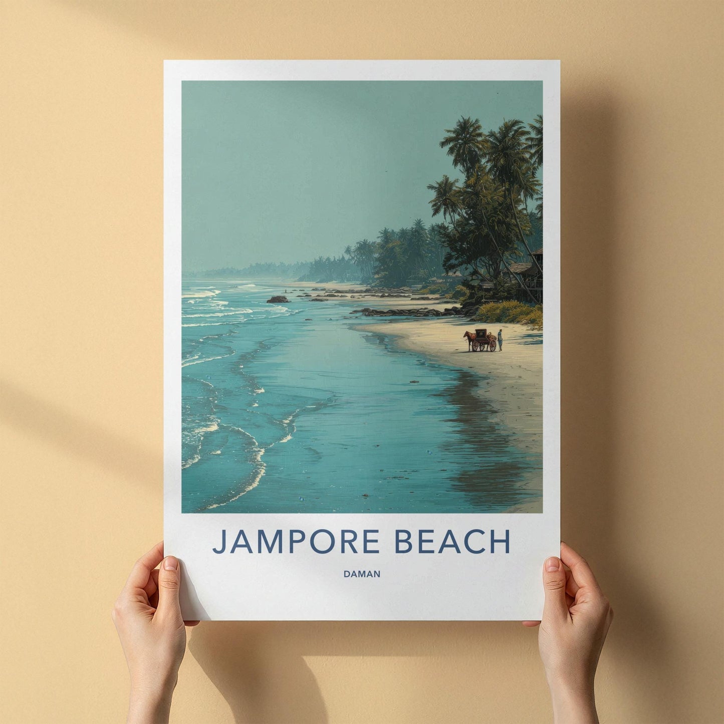 Jampore Beach Poster - India Travel Art - Daman Tropical Beach Scene Home Decor