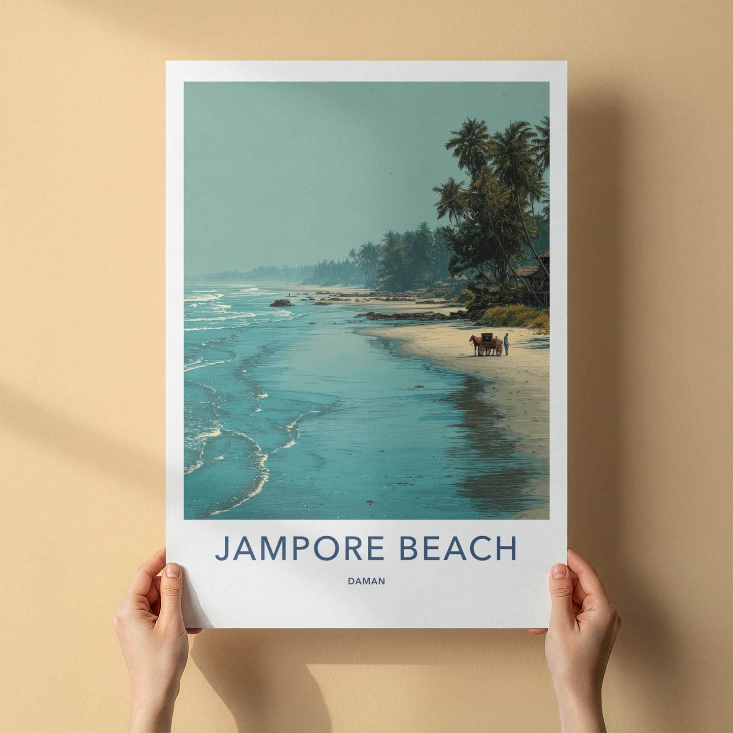 Jampore Beach Poster - India Travel Art - Daman Tropical Beach Scene Home Decor