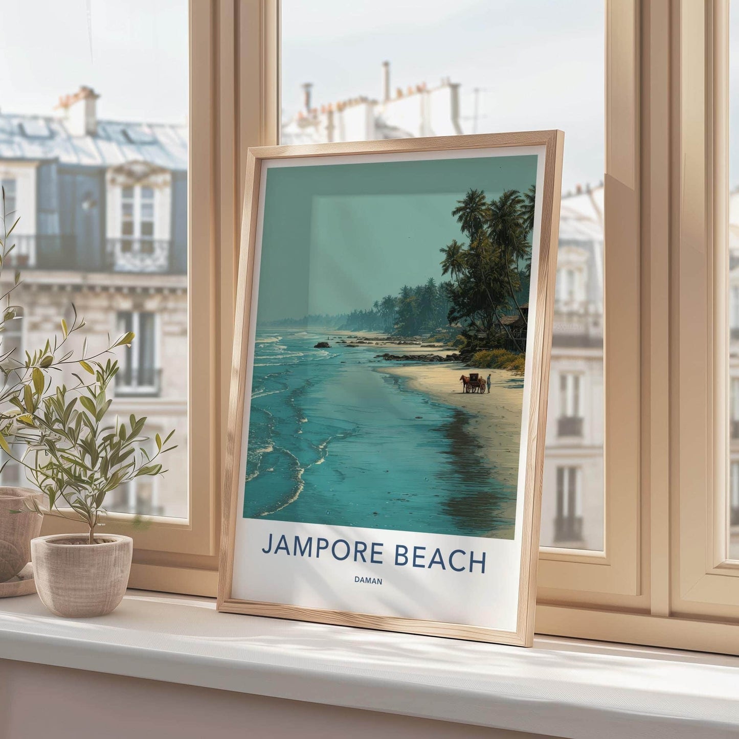 Jampore Beach Poster - India Travel Art - Daman Tropical Beach Scene Home Decor