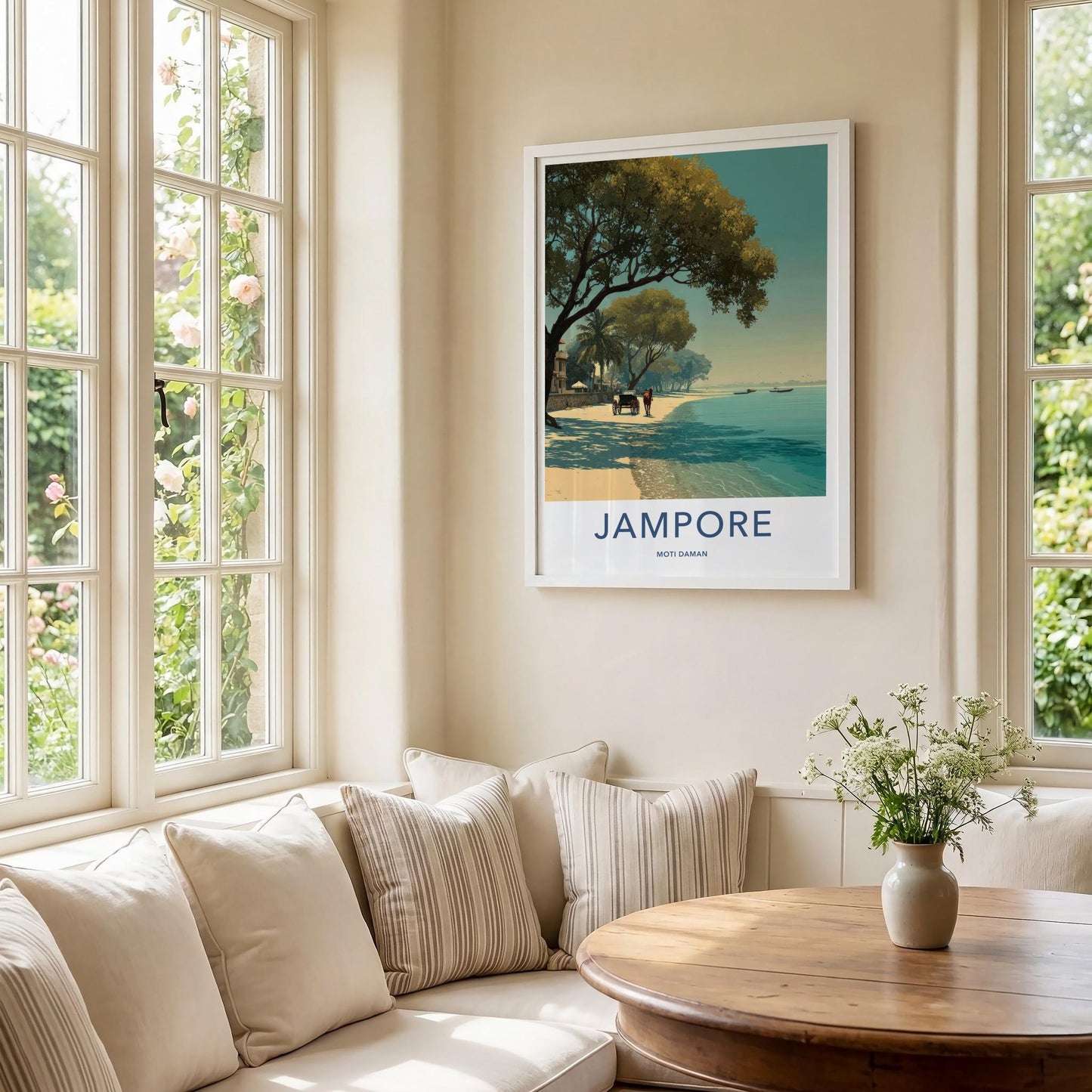 Jampore Poster - India Travel Art - Daman Horse Cart Beach Home Decor
