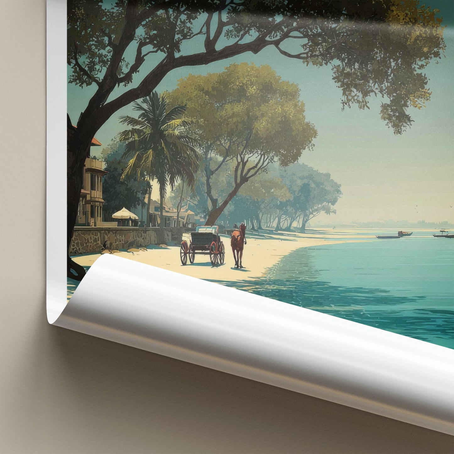 Jampore Poster - India Travel Art - Daman Horse Cart Beach Home Decor