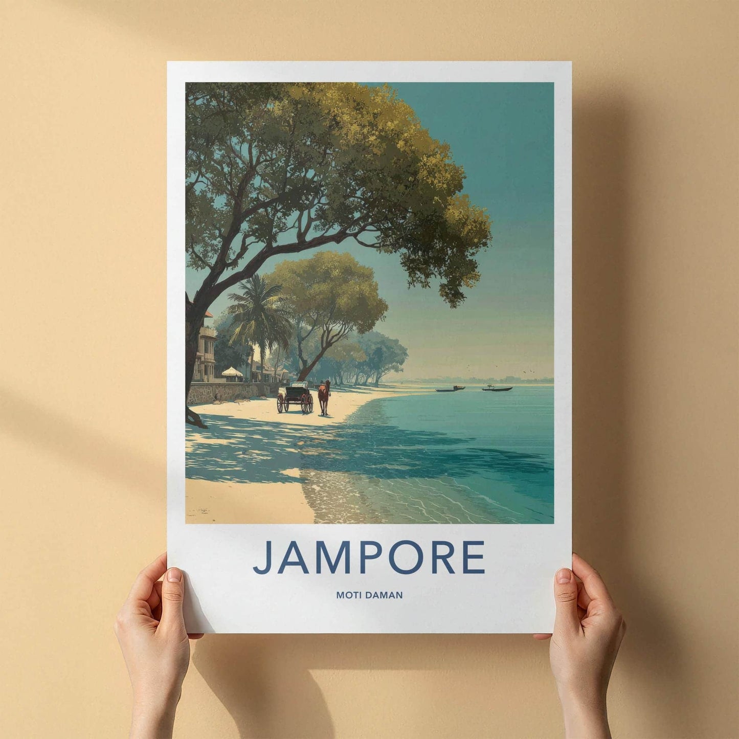 Jampore Poster - India Travel Art - Daman Horse Cart Beach Home Decor